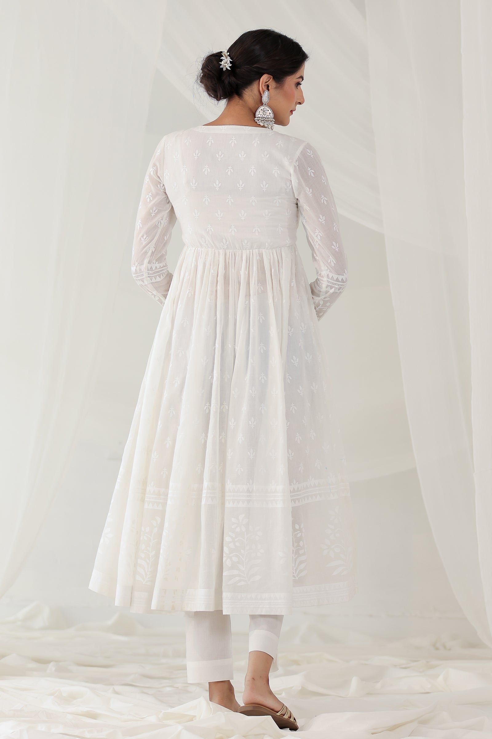 Khwabeeda All White Full Sleeves Anarkali Set (RTS)