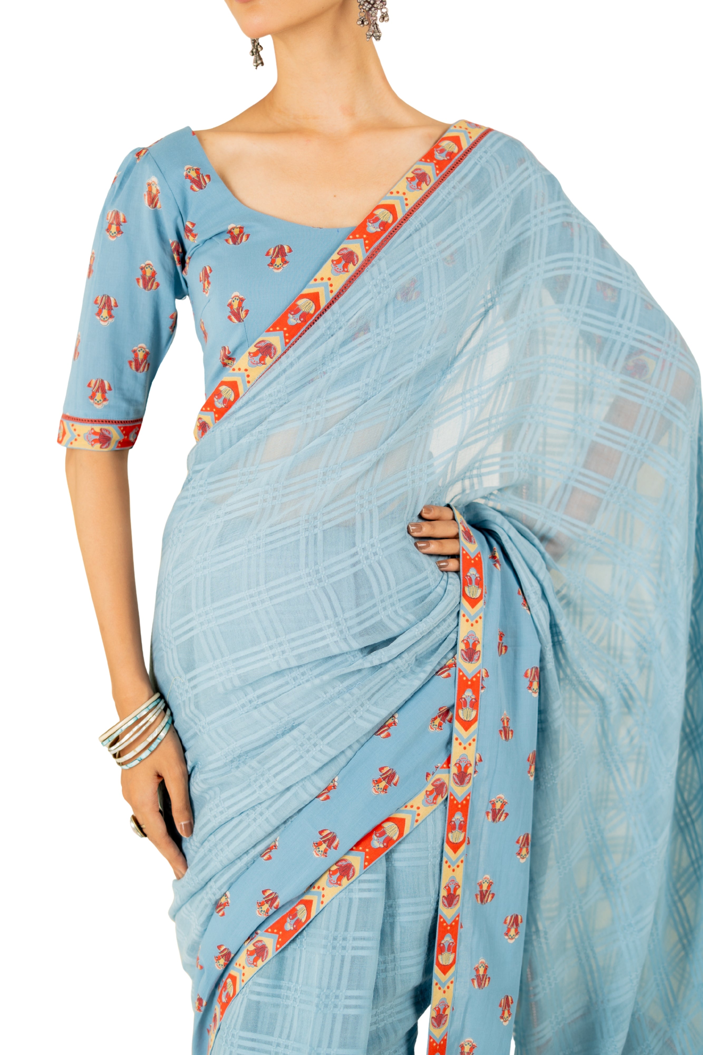 HERITAGE BLUE VASUNDHARA SAREE WITH UNSTITCHED BLOUSE