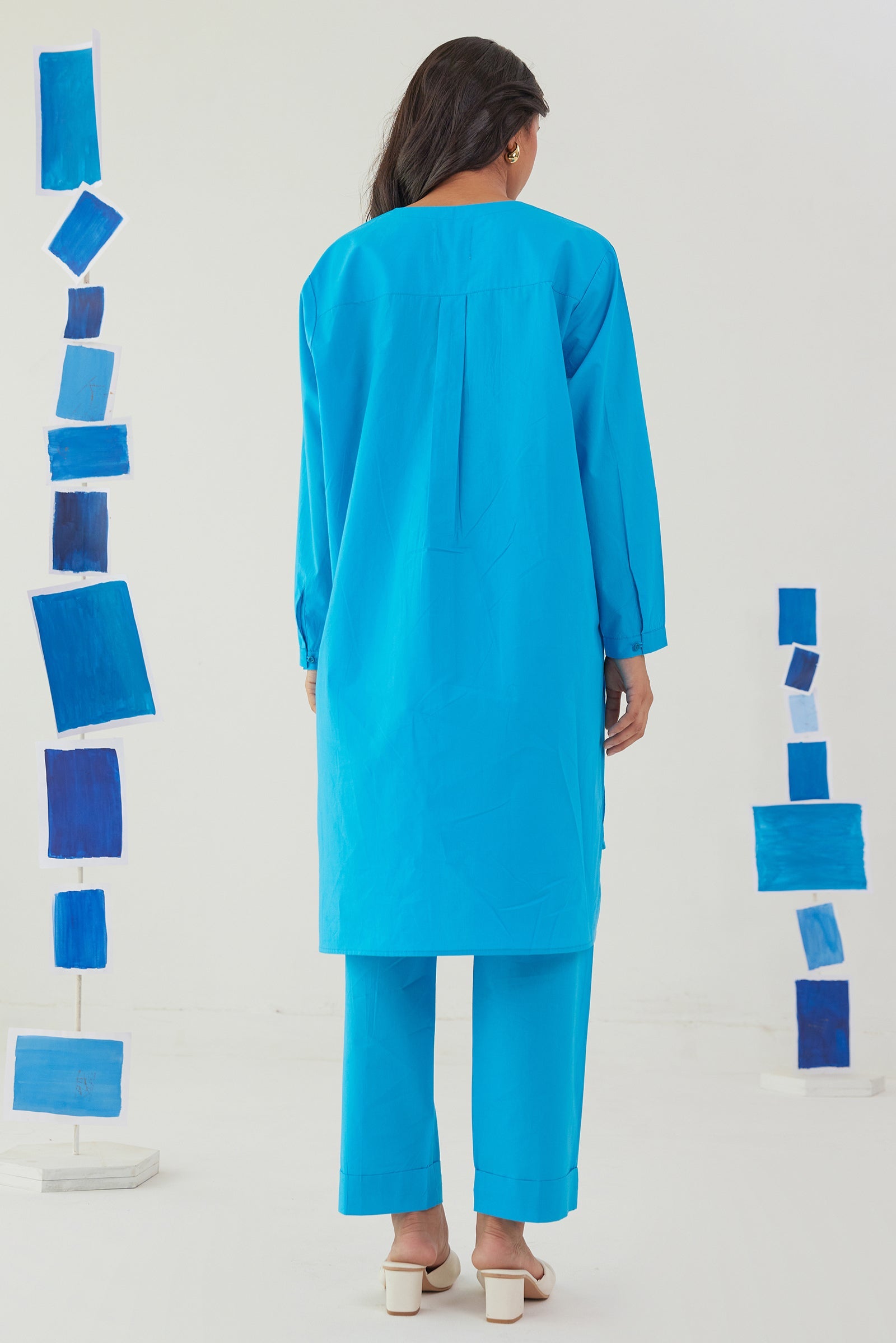 ARCTIC BLUE POPLIN KURTA PANT CO-ORD SET