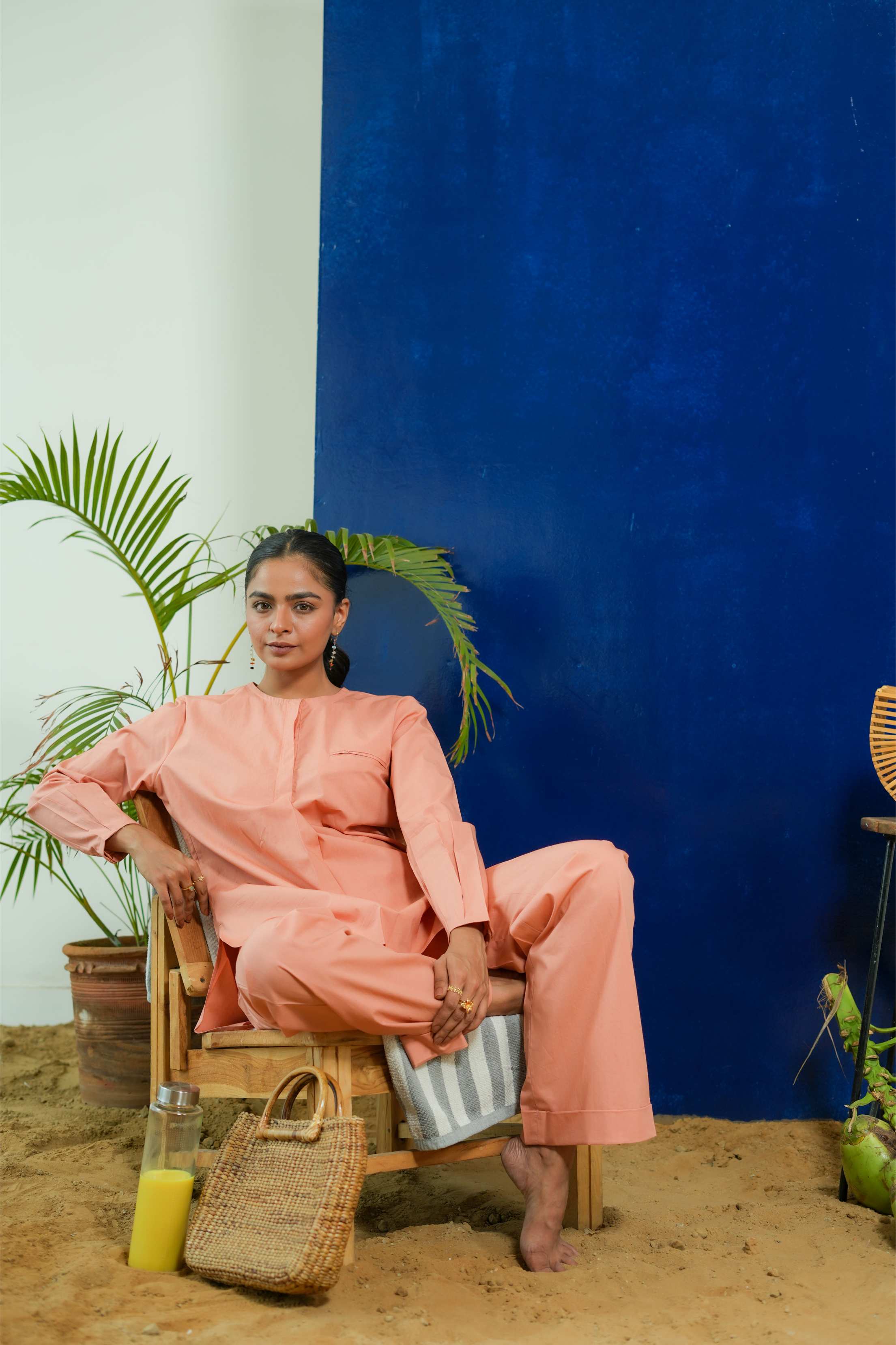 SALMON POPLIN SHIRT DRESS WITH EMBROIDERED BELT