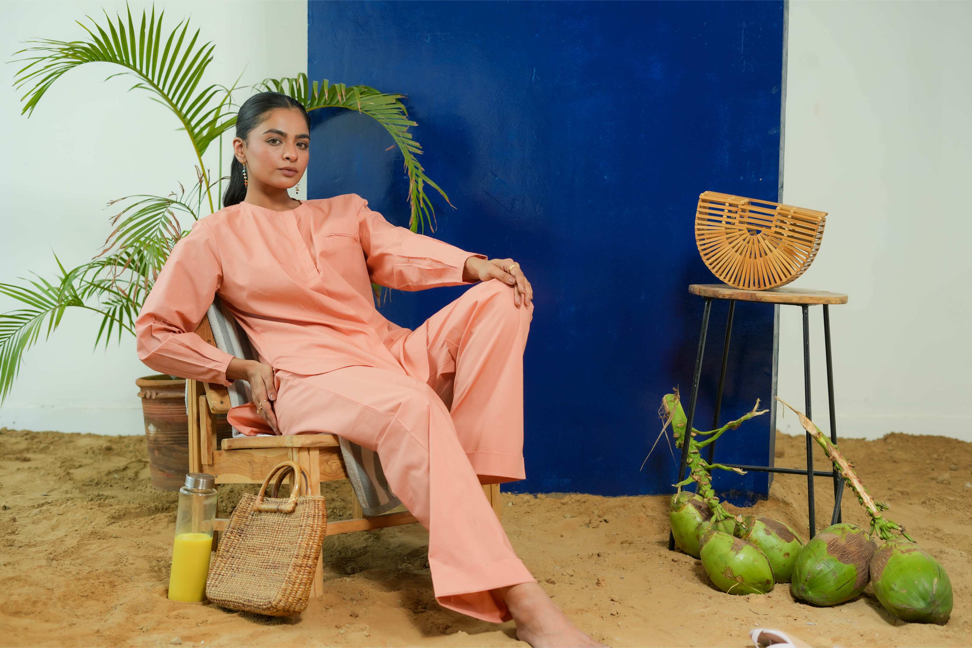 SALMON POPLIN SHIRT DRESS WITH EMBROIDERED BELT