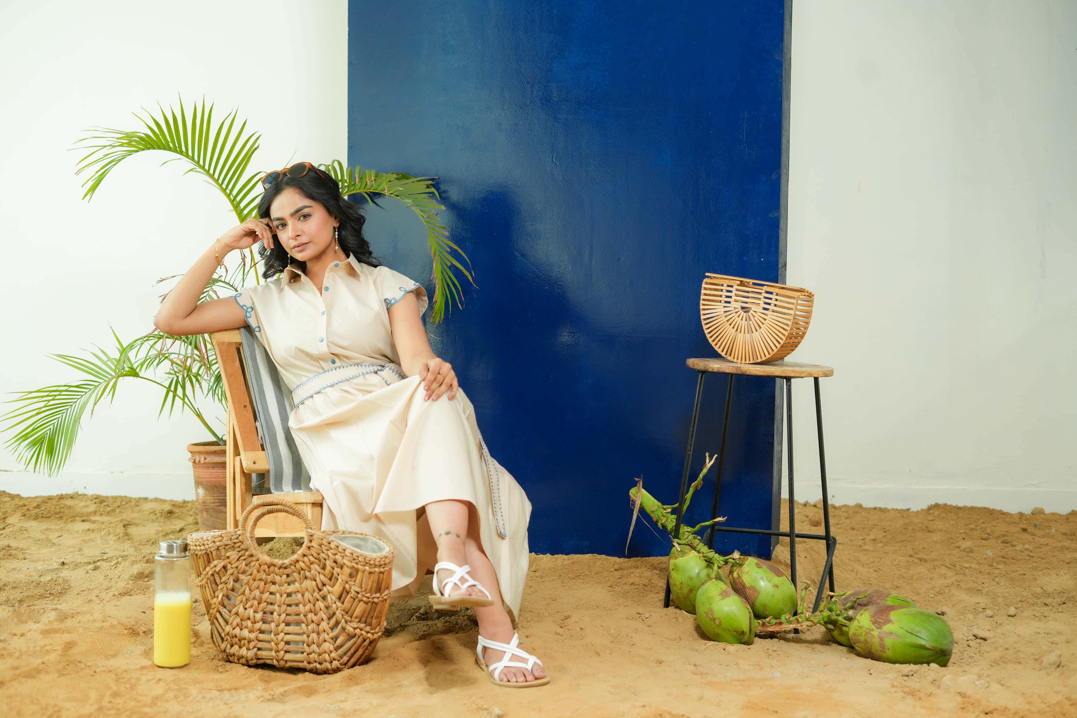 BEIGE POPLIN SHIRT DRESS WITH EMBROIDERED BELT