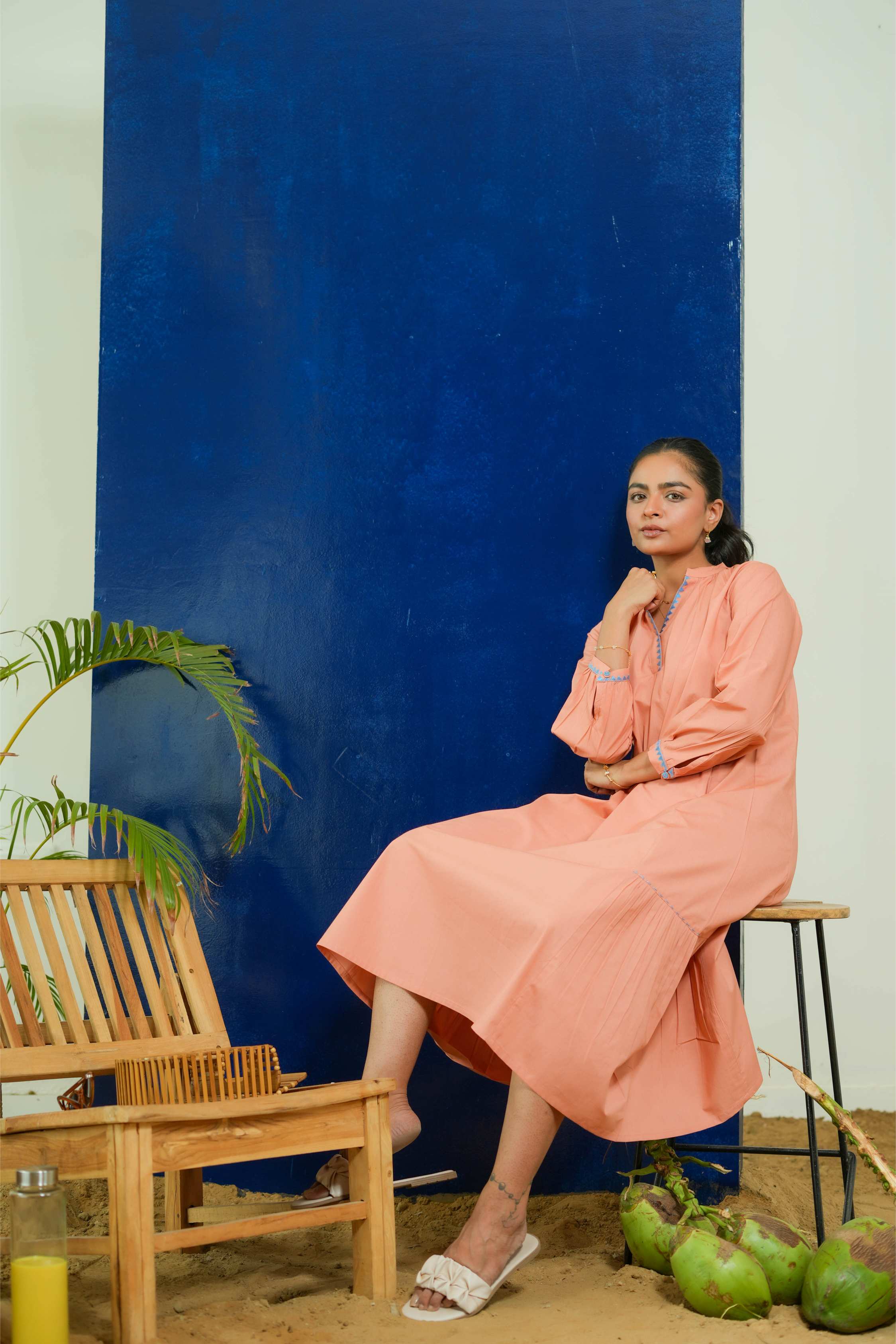 SALMON CALF LENGTH DRESS