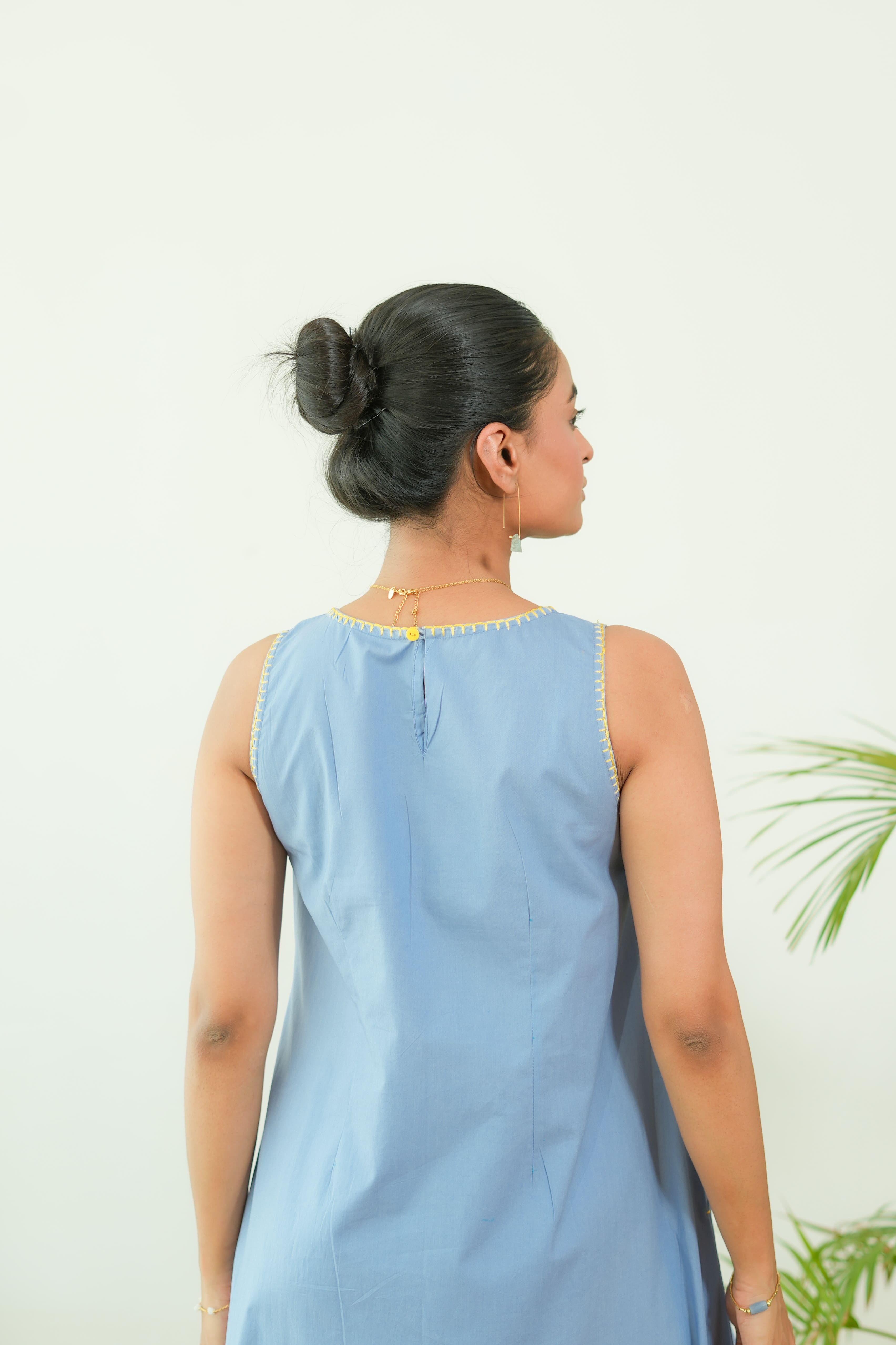 POWDER BLUE ROUND NECK A-LINE DRESS