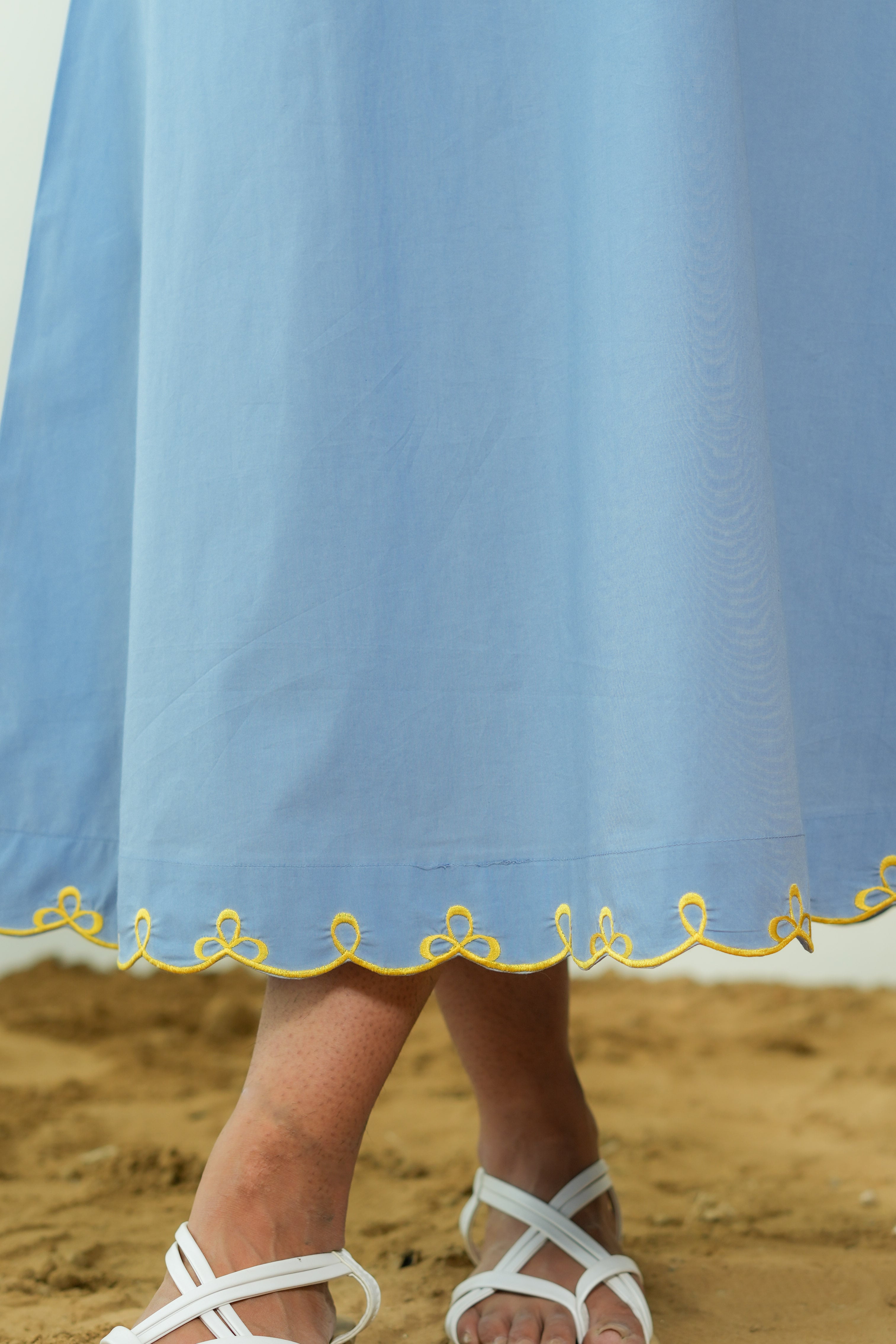 POWDER BLUE ROUND NECK A-LINE DRESS