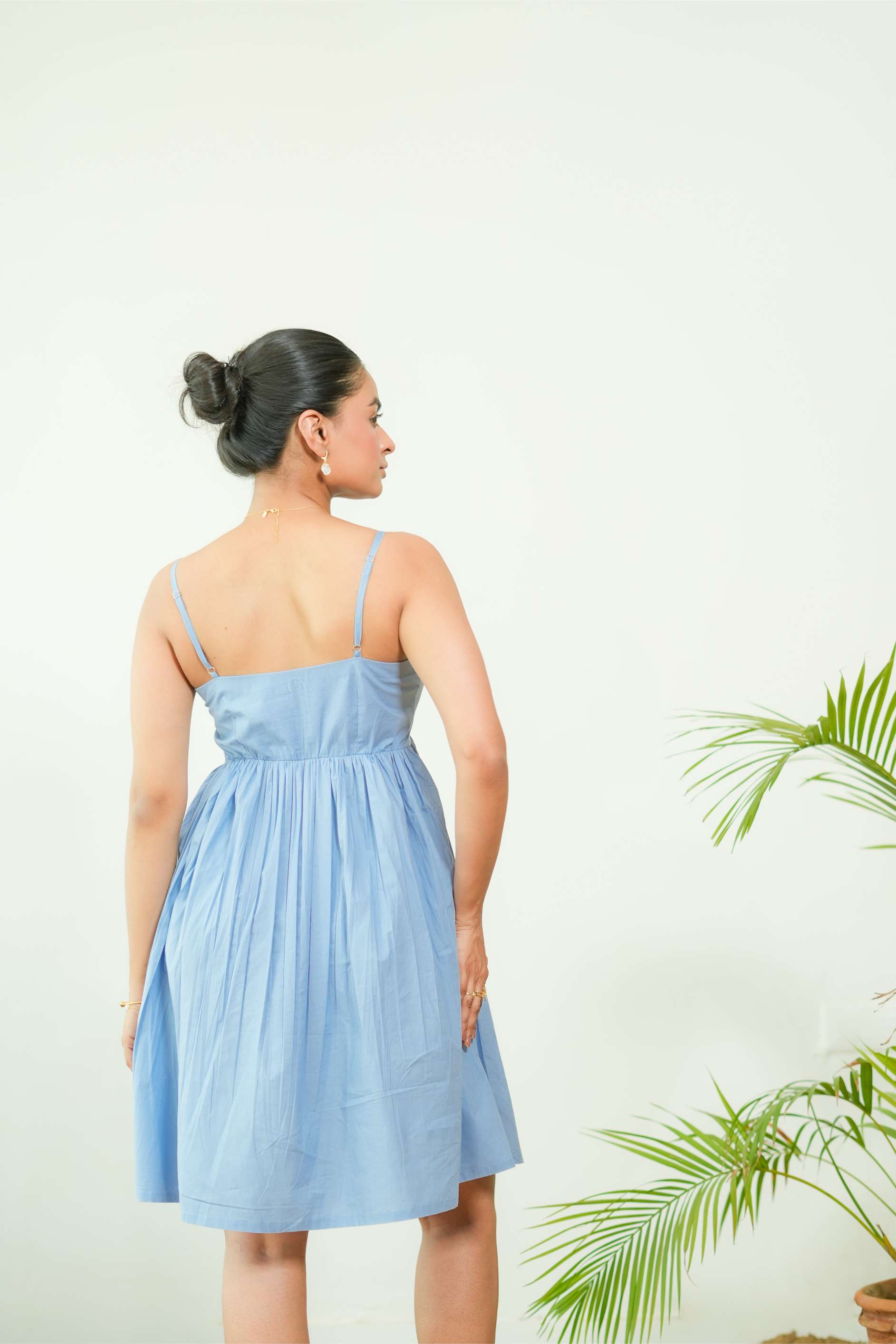 POWDER BLUE MANGO EMBROIDERED SHORT DRESS