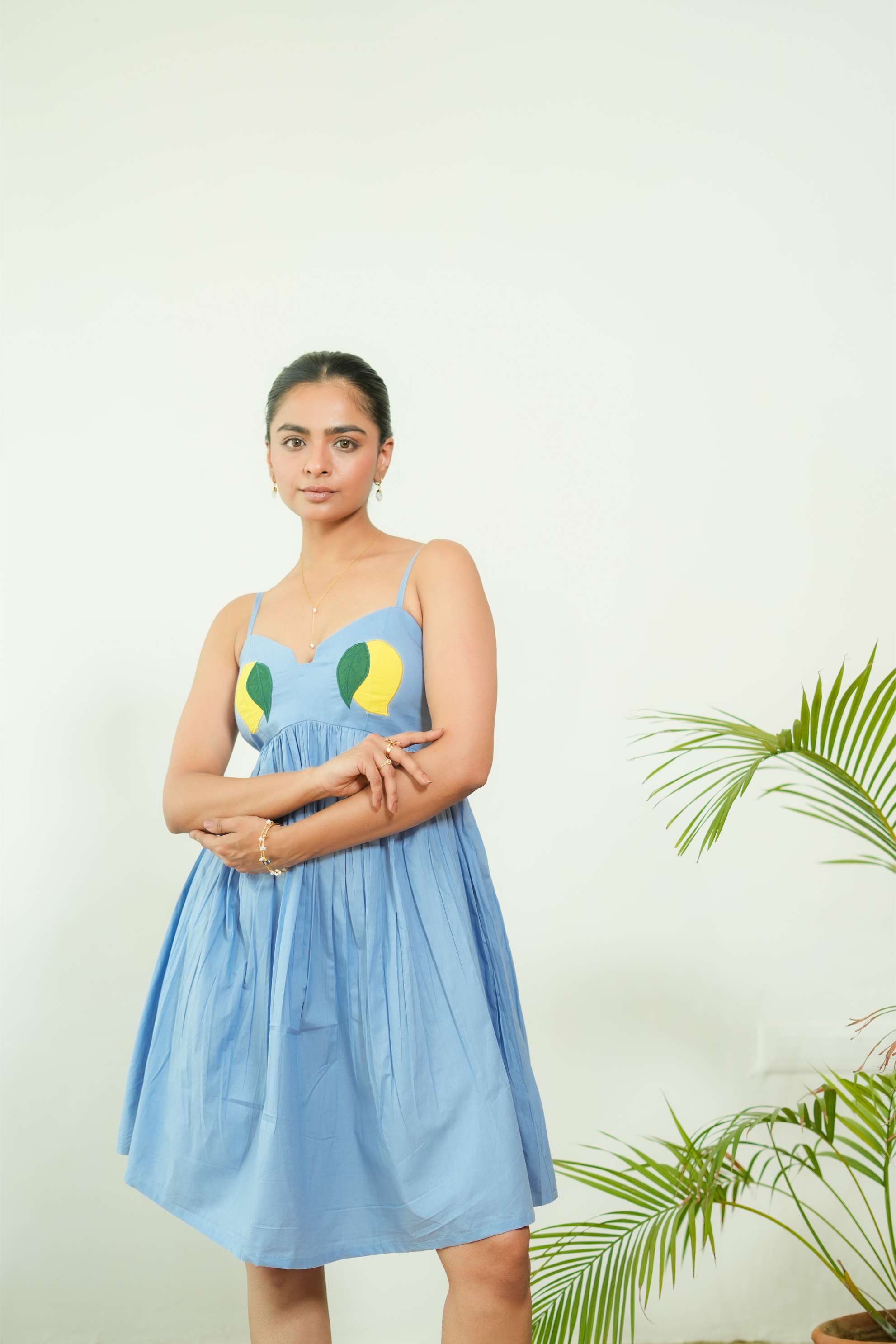 POWDER BLUE MANGO EMBROIDERED SHORT DRESS