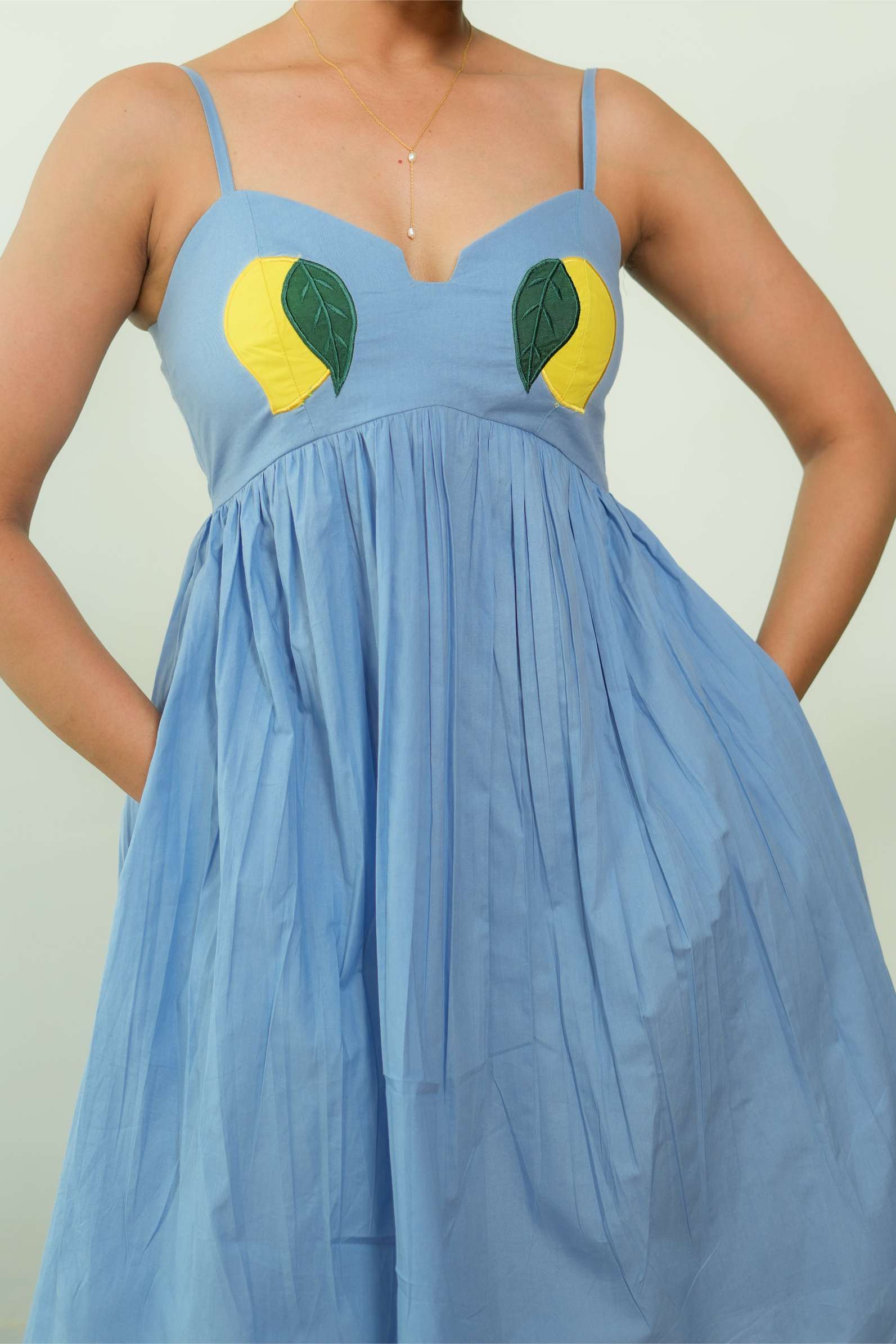 POWDER BLUE MANGO EMBROIDERED SHORT DRESS