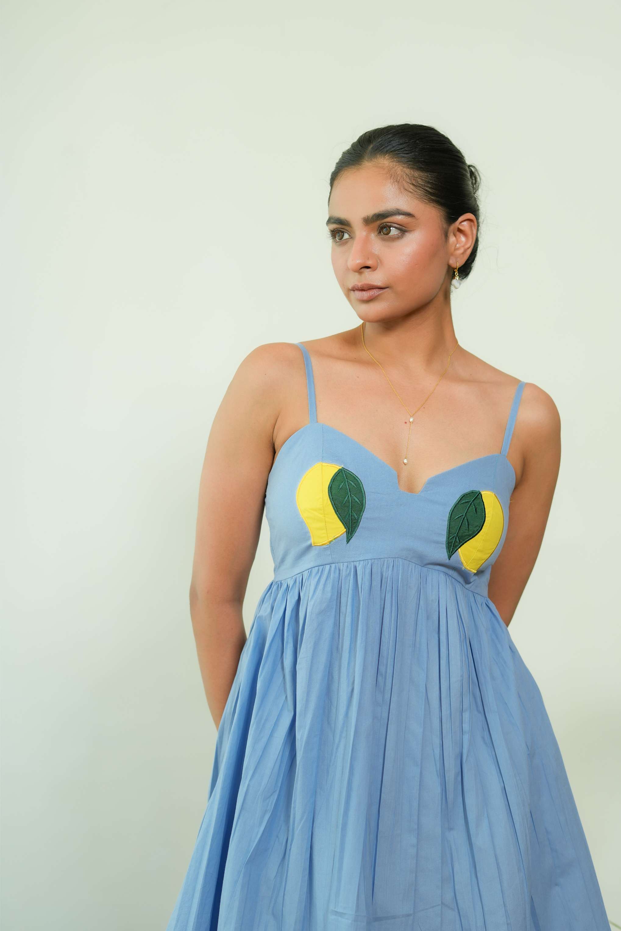 POWDER BLUE MANGO EMBROIDERED SHORT DRESS