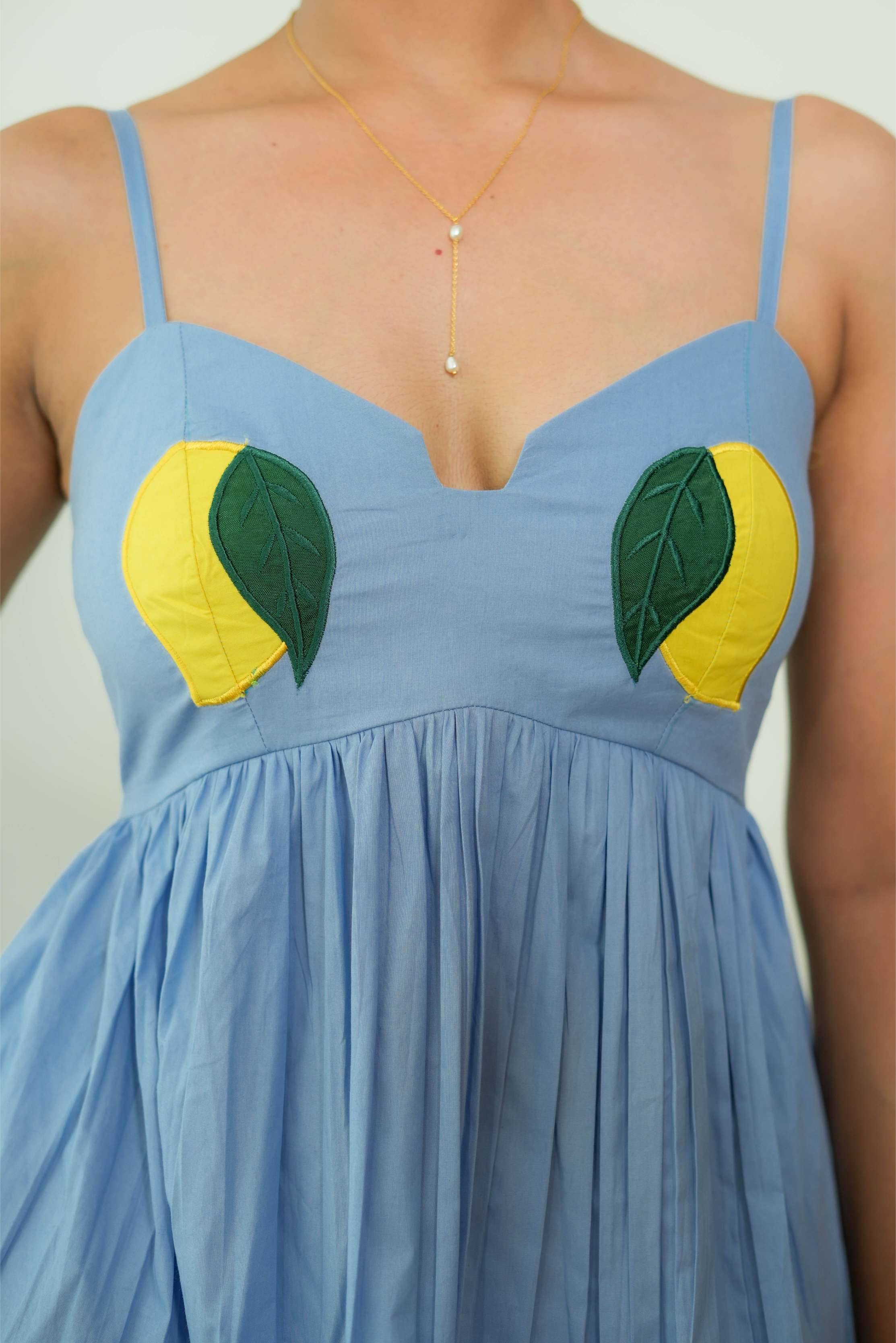 POWDER BLUE MANGO EMBROIDERED SHORT DRESS