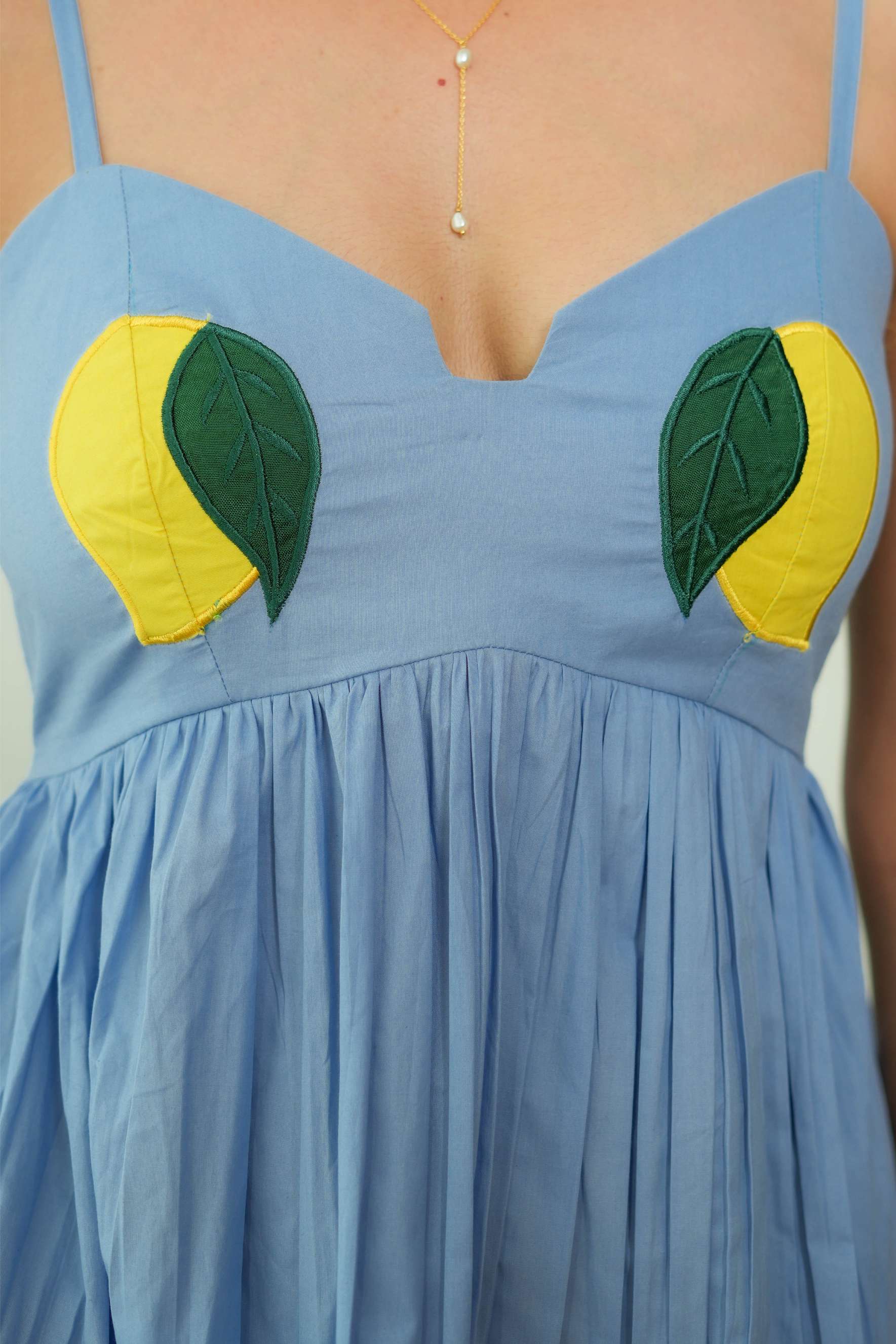 POWDER BLUE MANGO EMBROIDERED SHORT DRESS