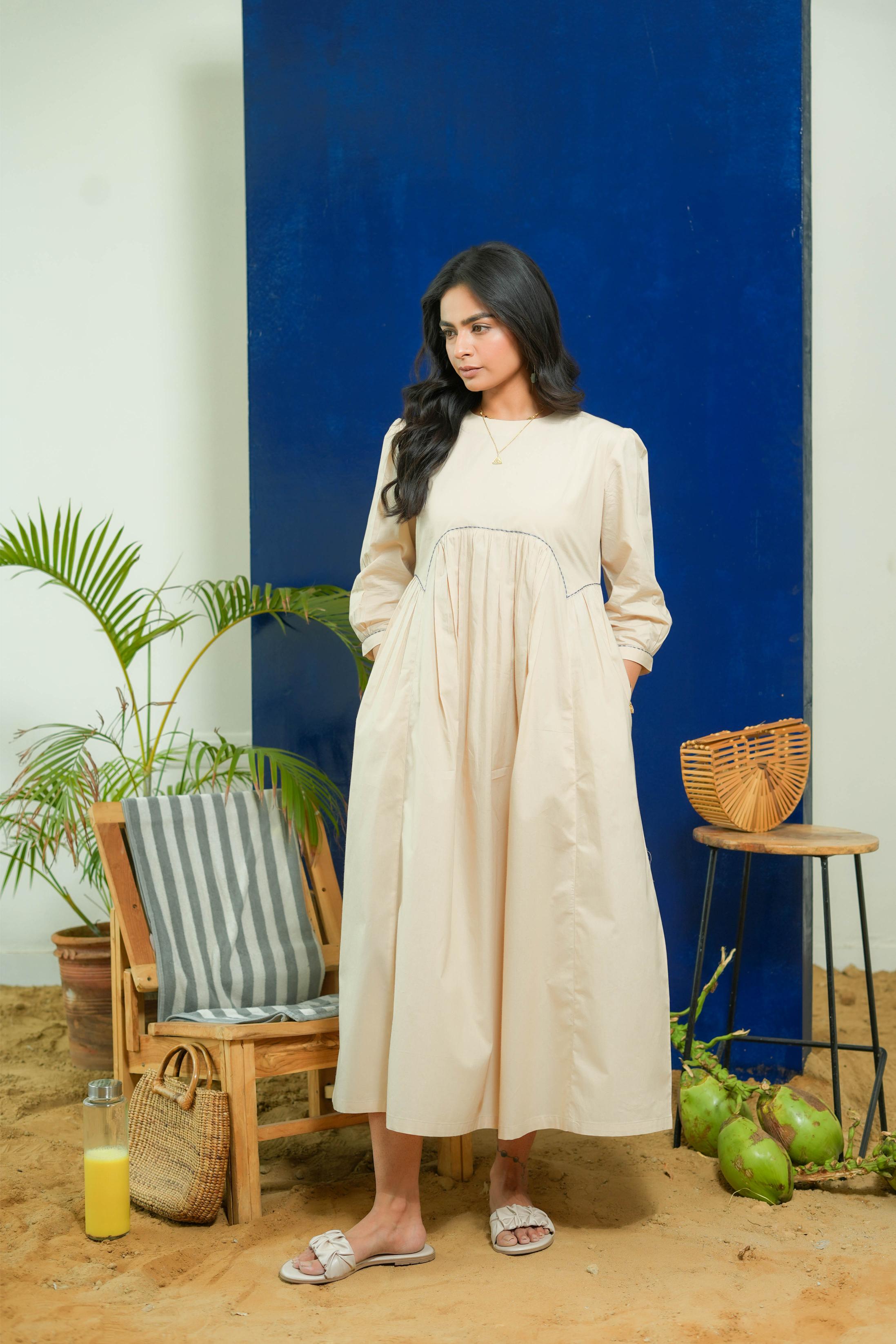 BEIGE YOKE DRESS