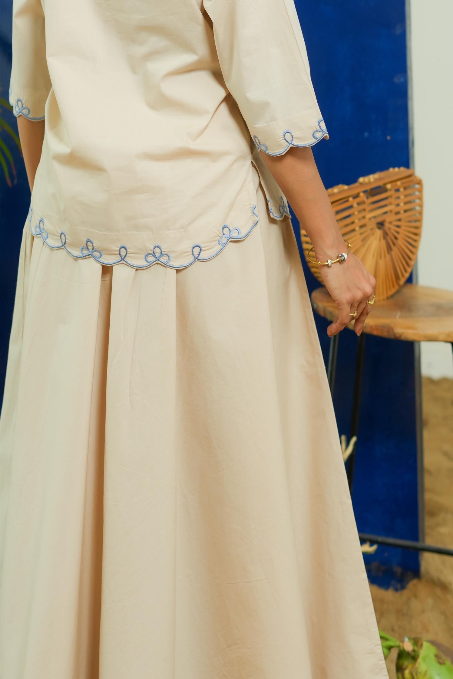 BEIGE BOXY TOP WITH A-LINE SKIRT
