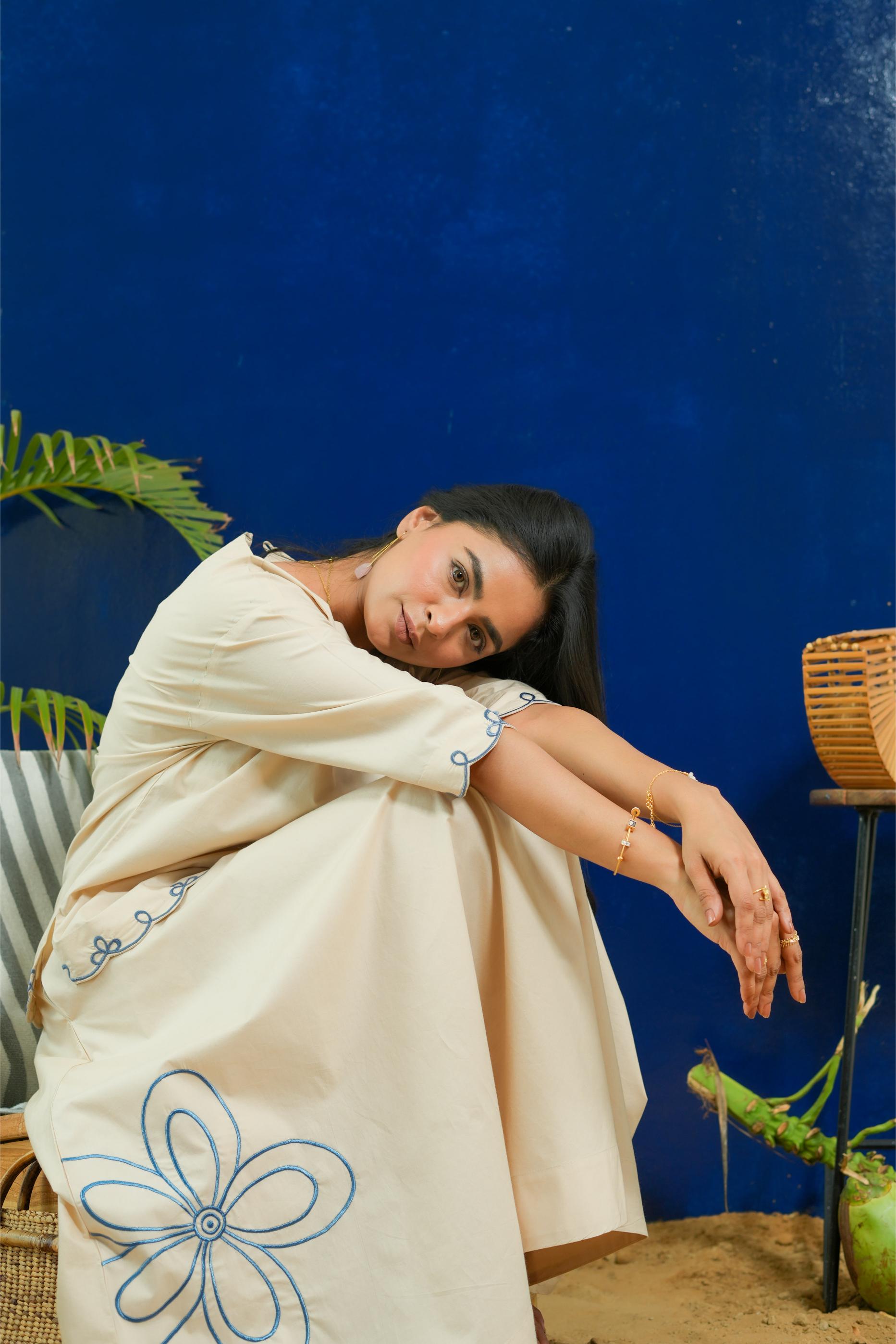 BEIGE BOXY TOP WITH A-LINE SKIRT