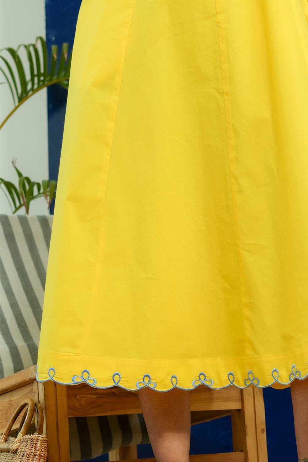BUBBLEGUM LEMON YELLOW POPLIN PUFF SLEEVES MIDI DRESS