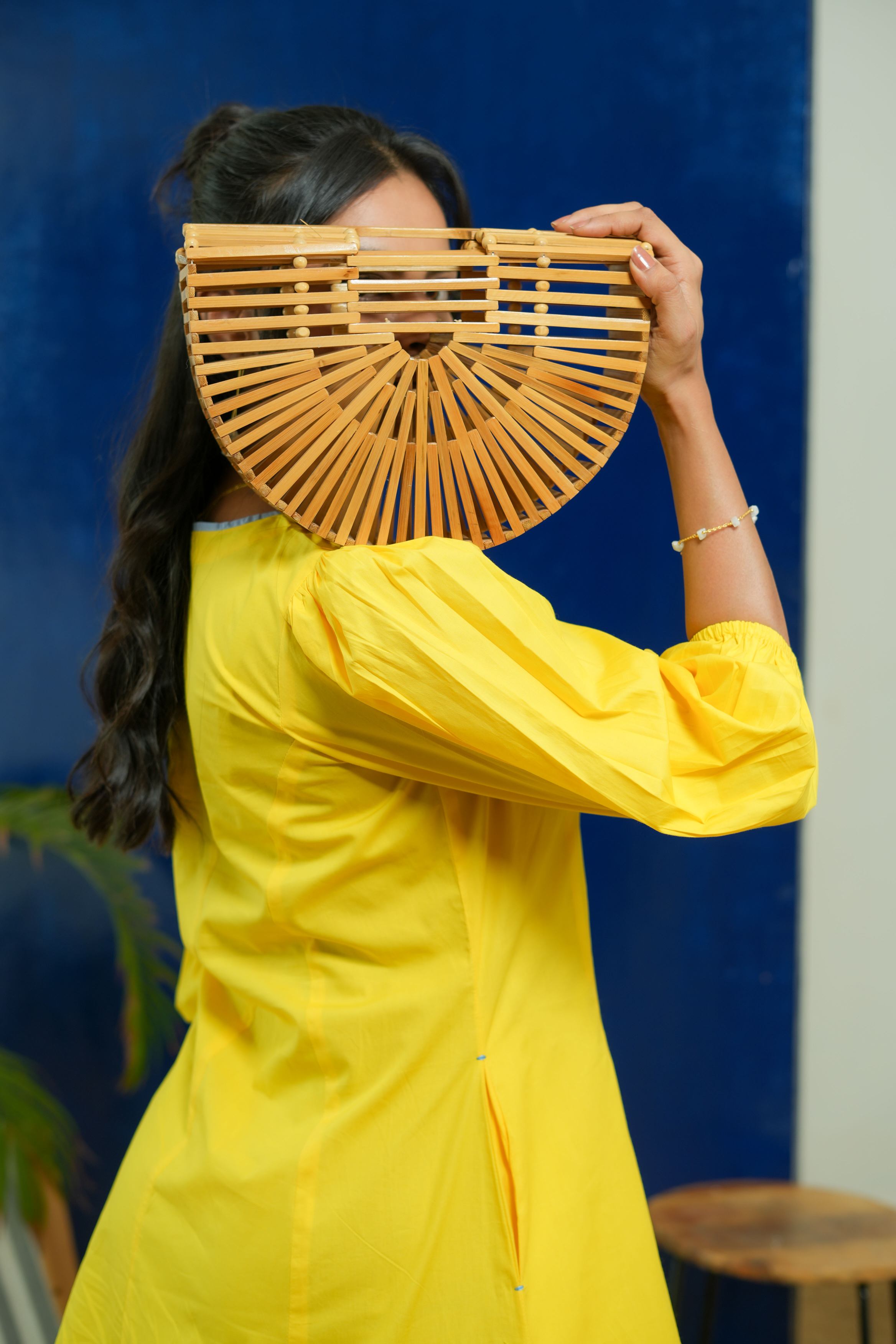 BUBBLEGUM LEMON YELLOW POPLIN PUFF SLEEVES MIDI DRESS