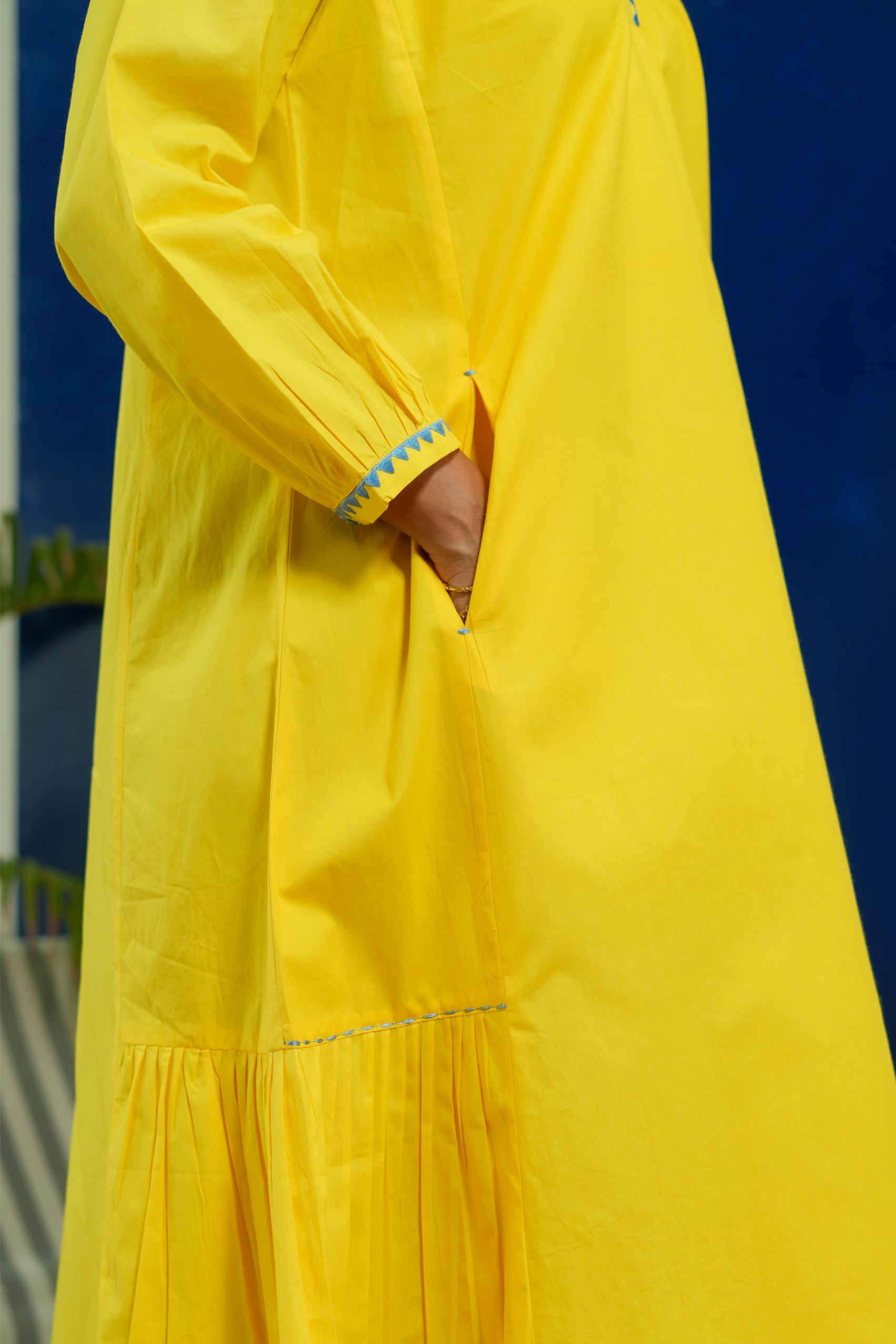 LEMON YELLOW CALF LENGTH DRESS