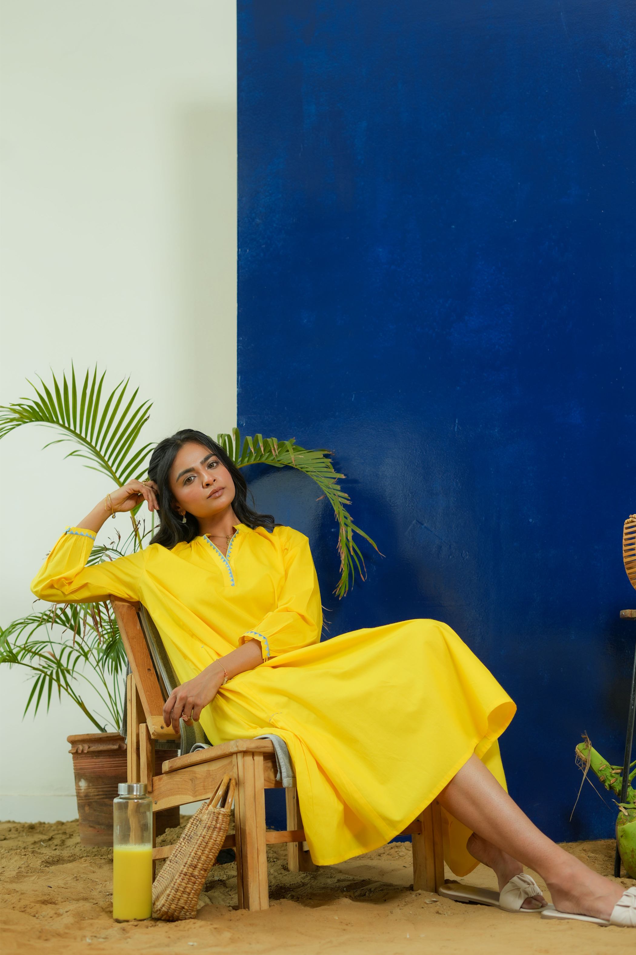 LEMON YELLOW CALF LENGTH DRESS