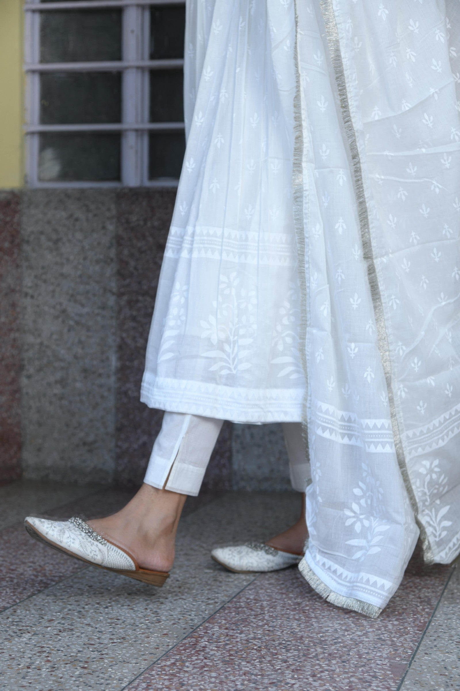Khwabeeda All White Full Sleeves Anarkali Set (RTS)