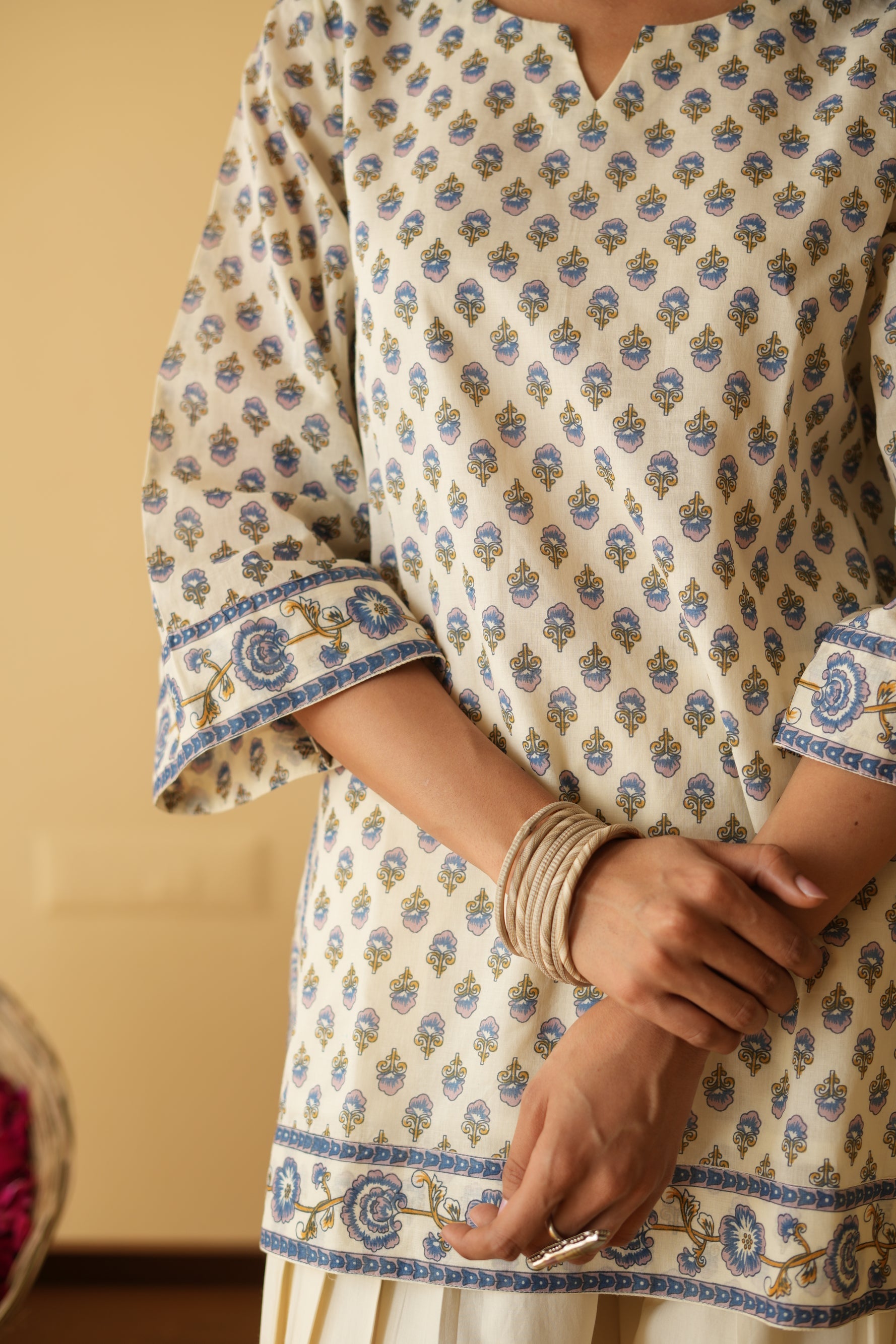 BLUE & OFF WHITE VANYA KURTA WITH FARSI SALWAR SET OF 3