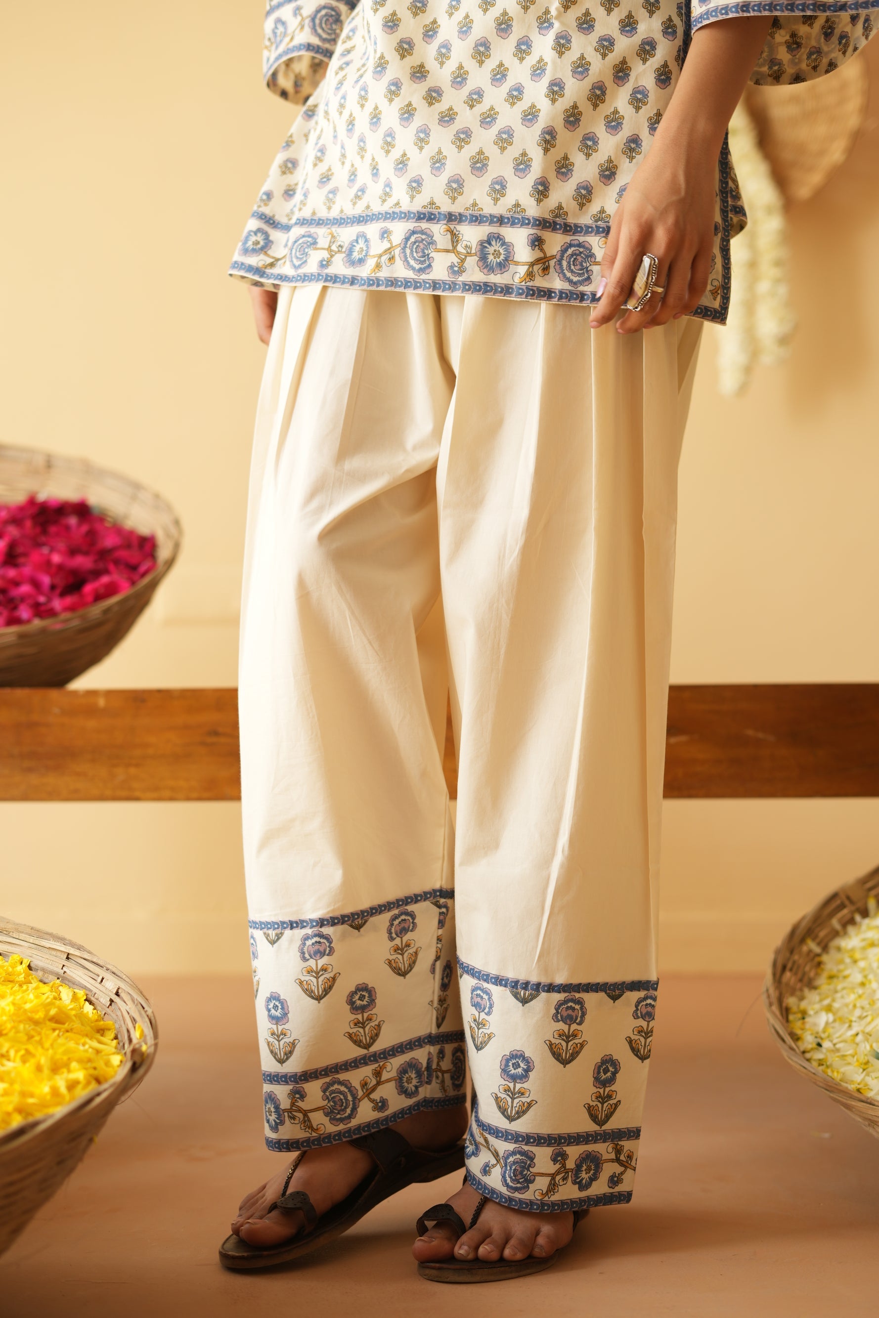 BLUE & OFF WHITE VANYA KURTA WITH FARSI SALWAR SET OF 3