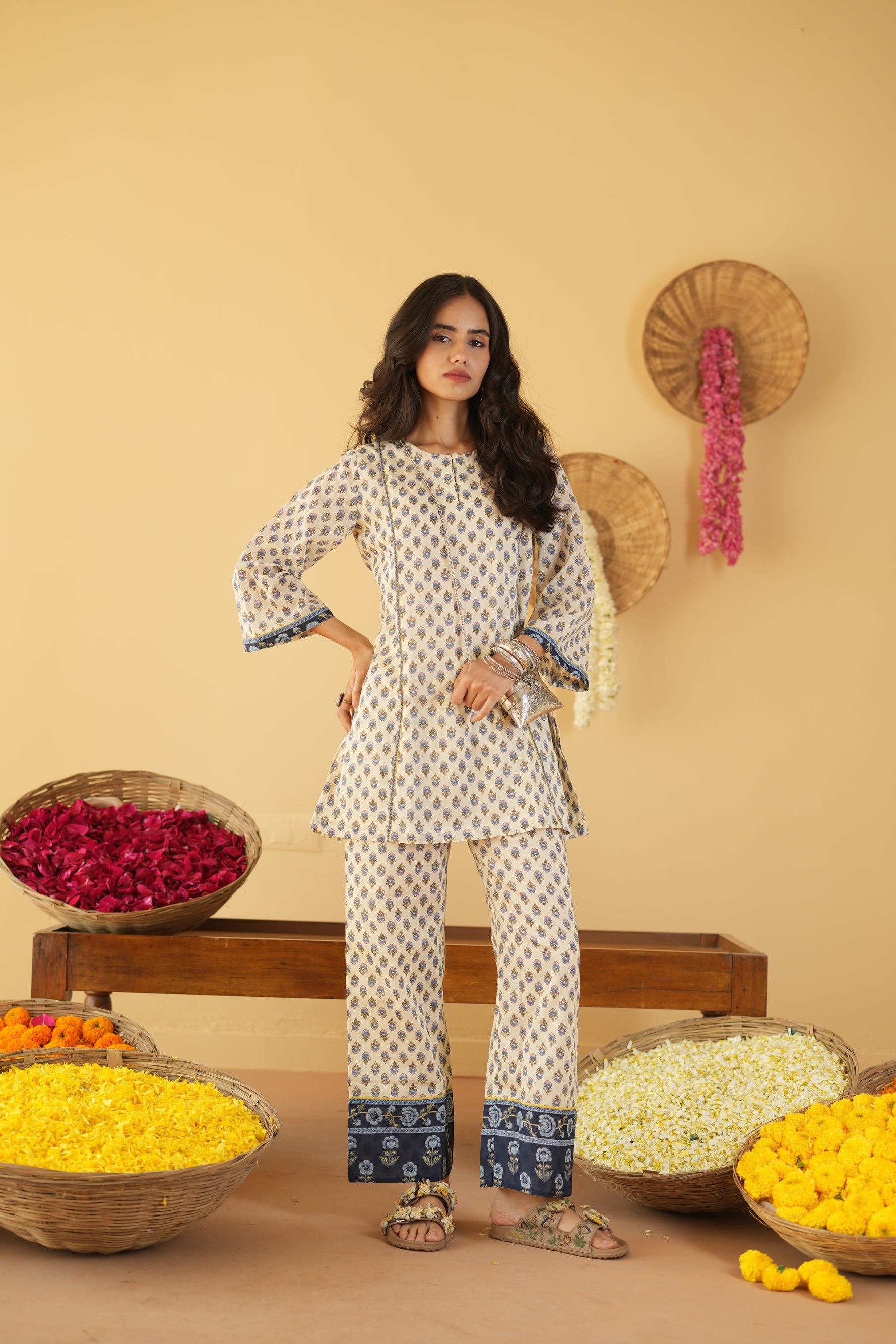 BLUE & OFF WHITE AALIYA CO-ORD SET OF 2