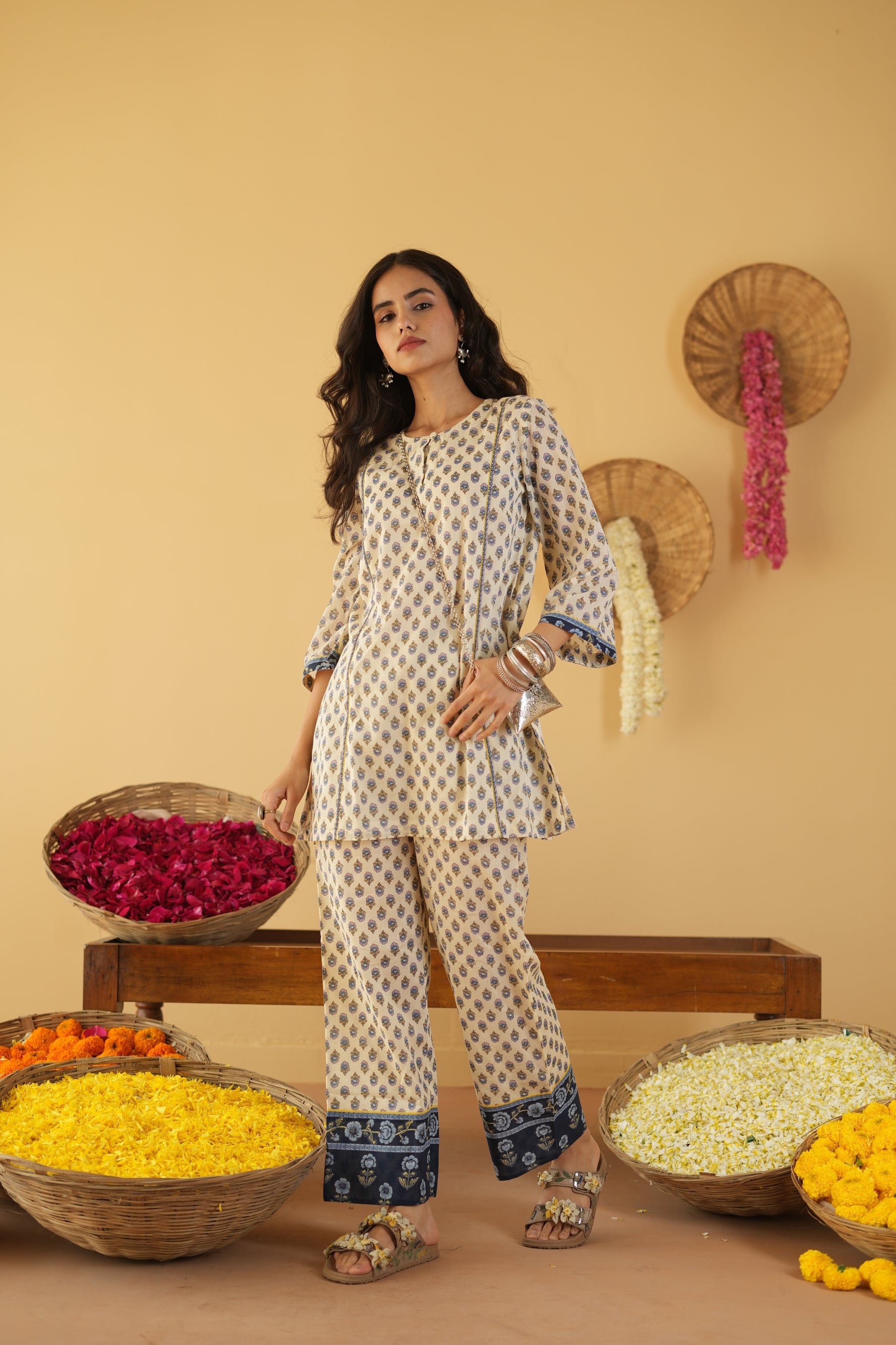 BLUE & OFF WHITE AALIYA CO-ORD SET OF 2