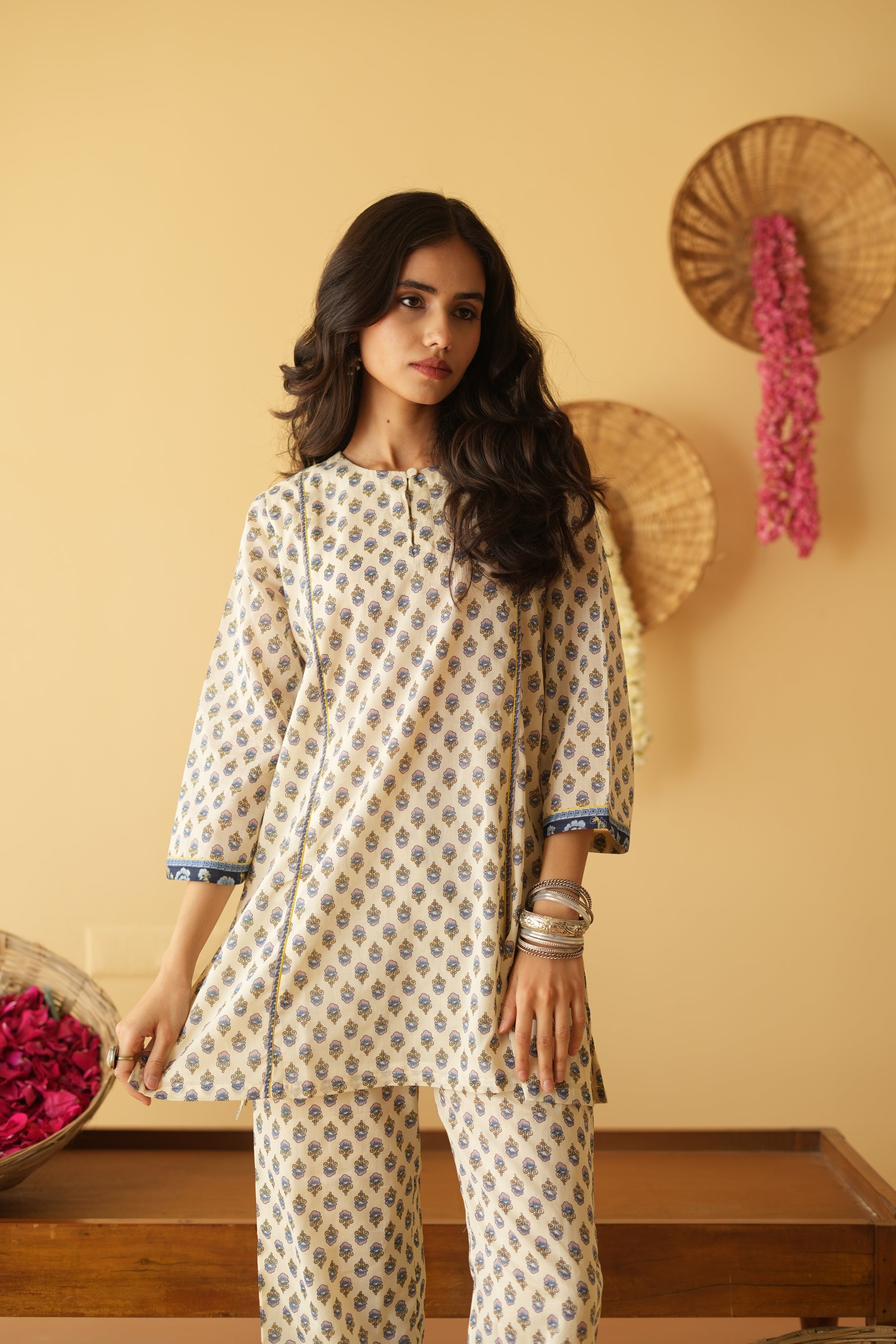 BLUE & OFF WHITE AALIYA CO-ORD SET OF 2