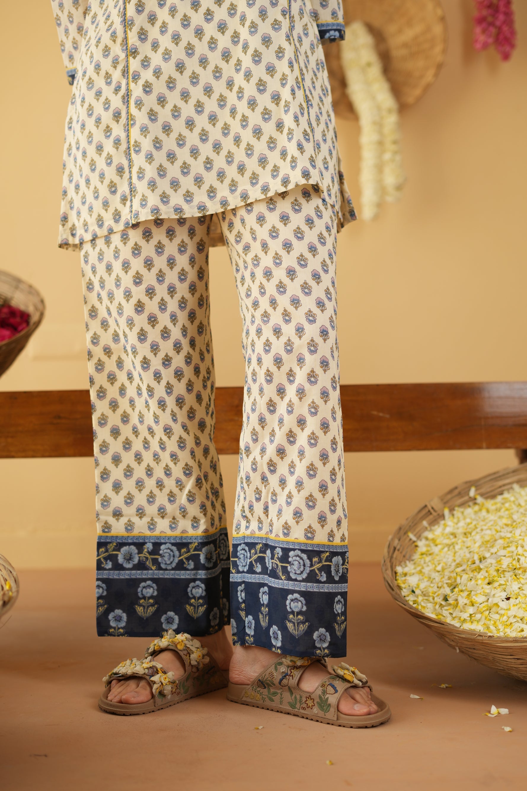 BLUE & OFF WHITE AALIYA CO-ORD SET OF 2