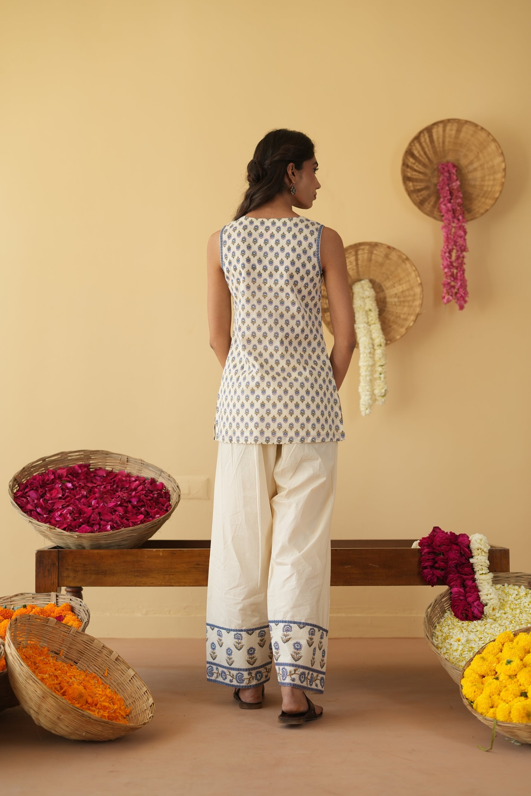 BLUE & OFF WHITE ALINA KURTA WITH FARSI SALWAR SET OF 3