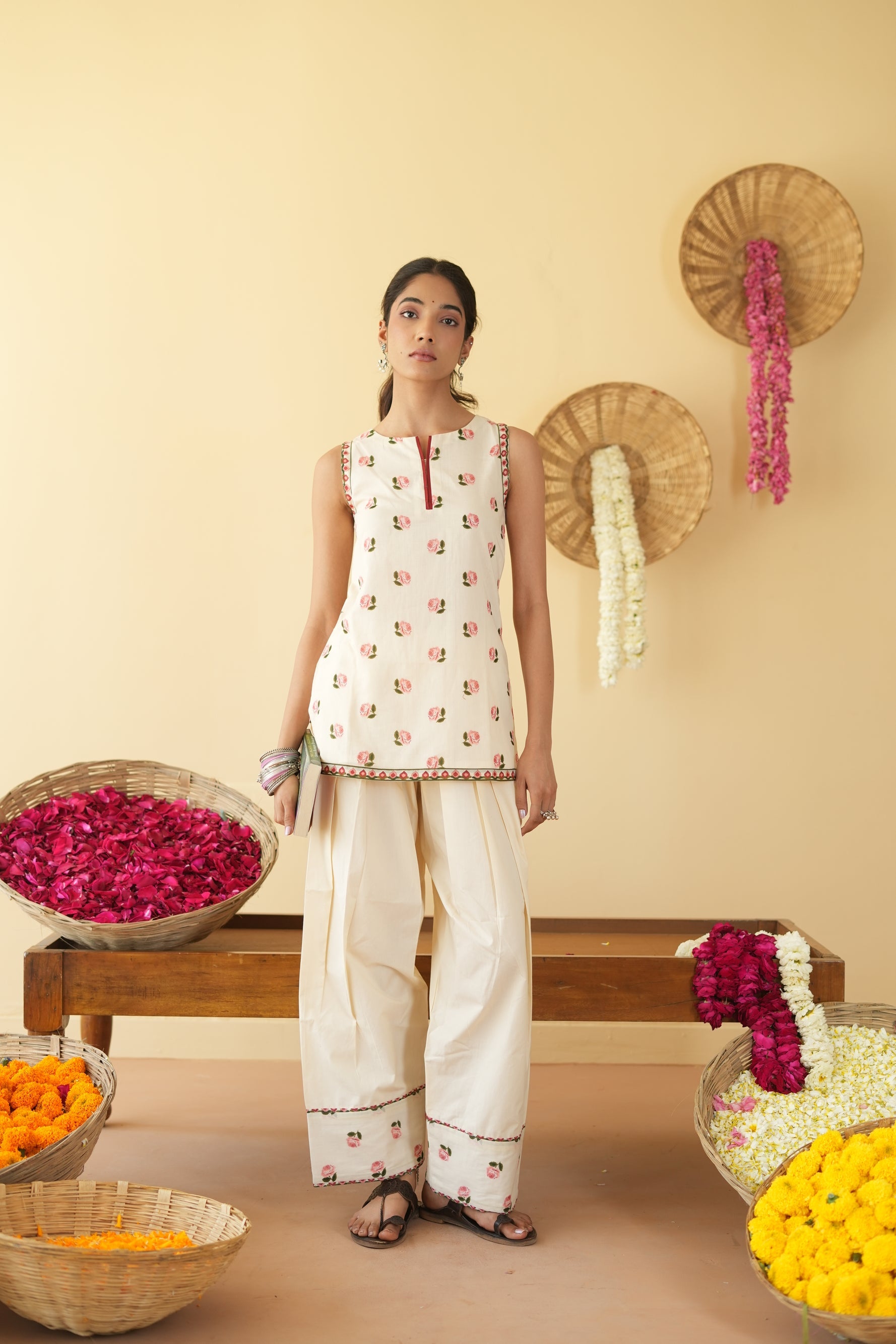 OFF WHITE ROOH KURTA WITH FARSI SALWAR SET OF 3