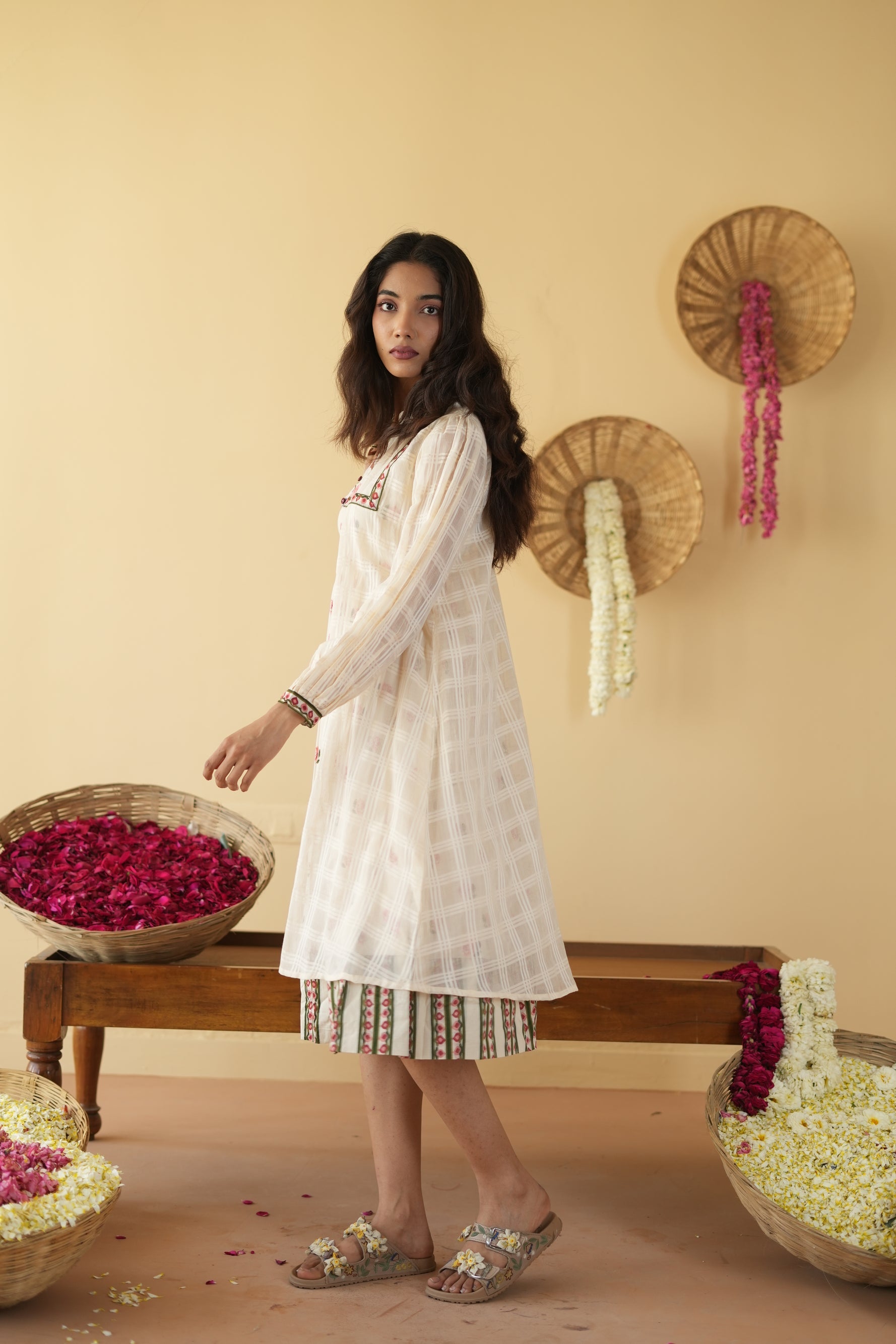 OFF WHITE PANKHUDI DRESS WITH JACKET SET OF 2