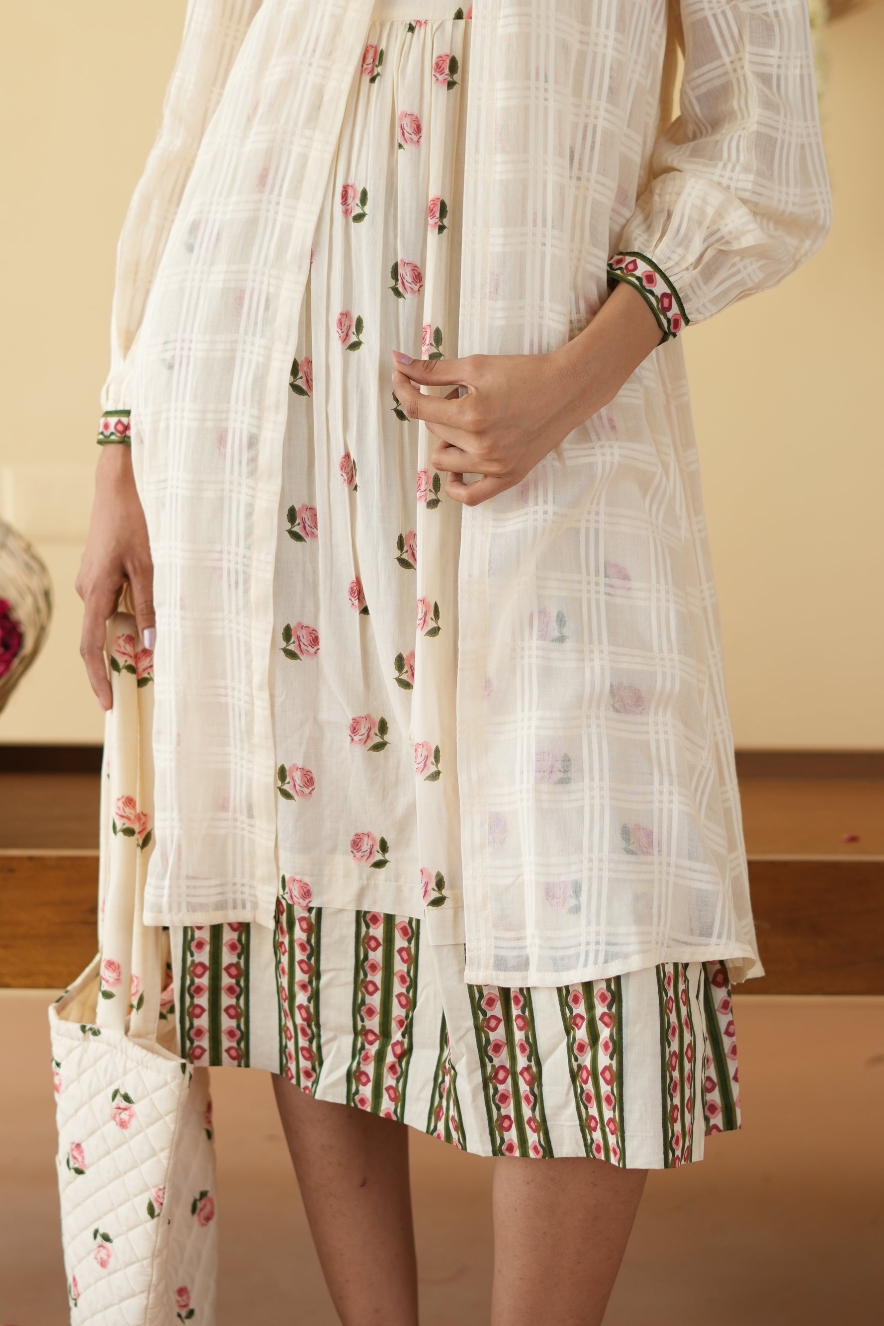 OFF WHITE PANKHUDI DRESS WITH JACKET SET OF 2