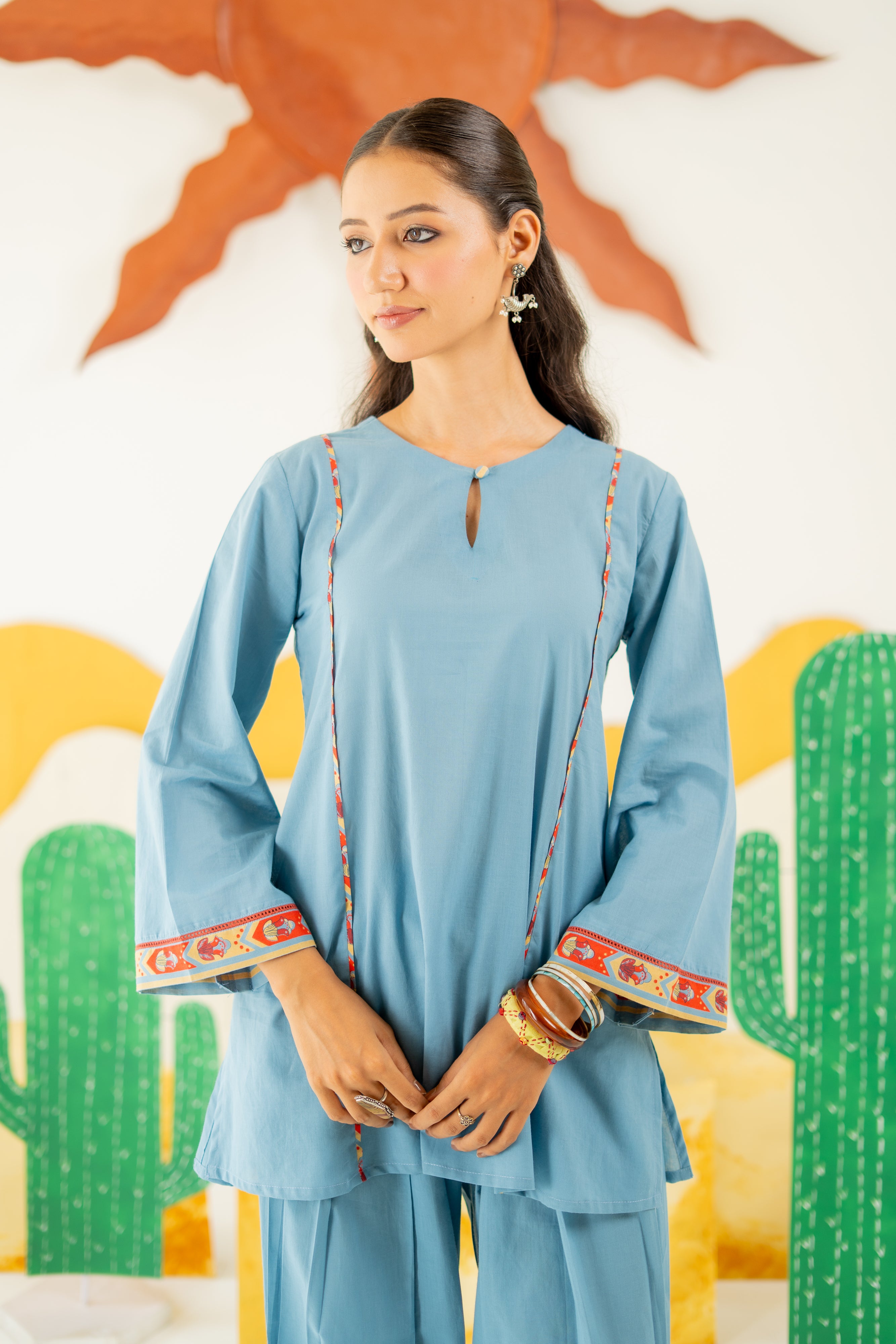 HERITAGE BLUE MAYARA KURTA AND FARSI SALWAR SET OF 3