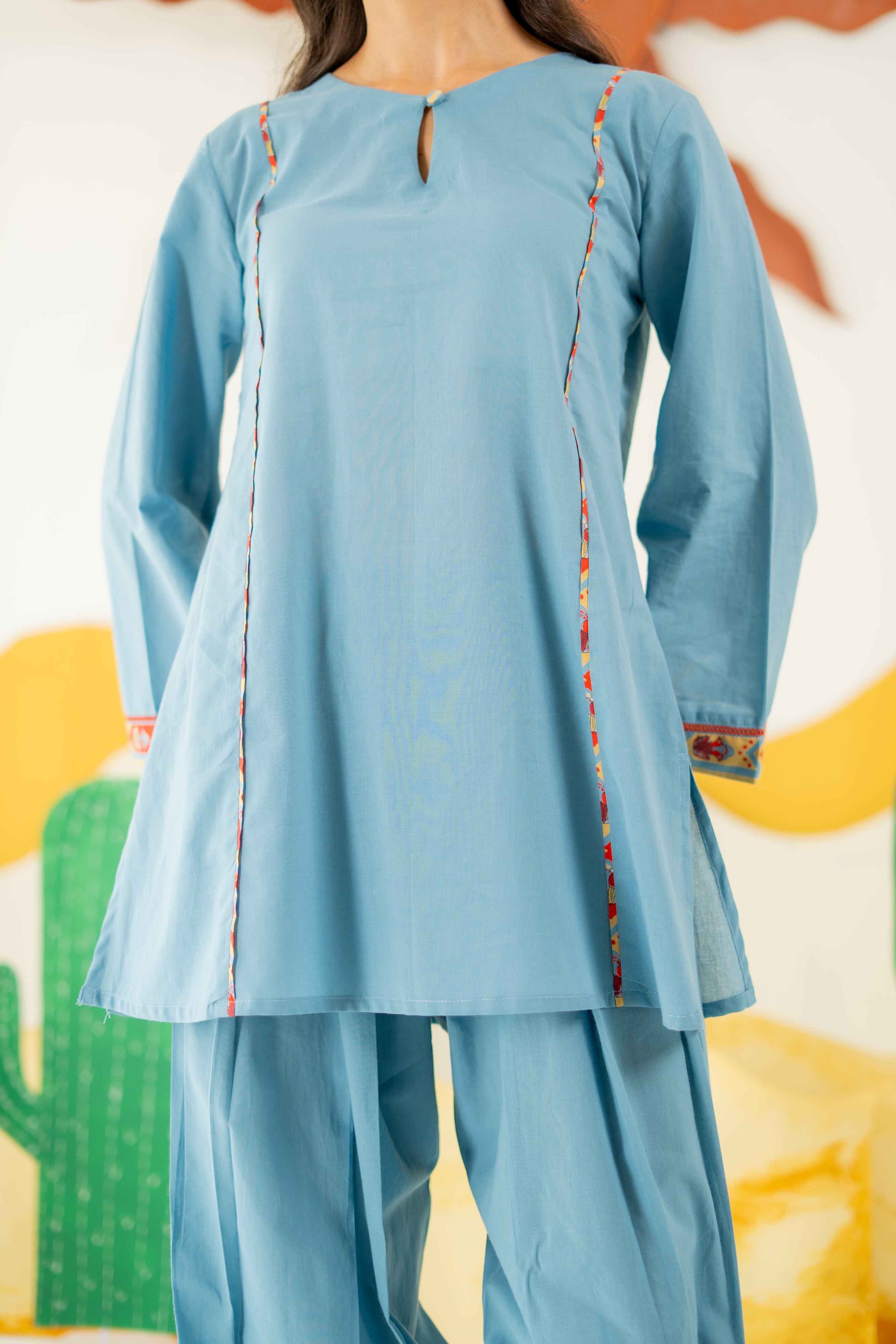 HERITAGE BLUE MAYARA KURTA AND FARSI SALWAR SET OF 3