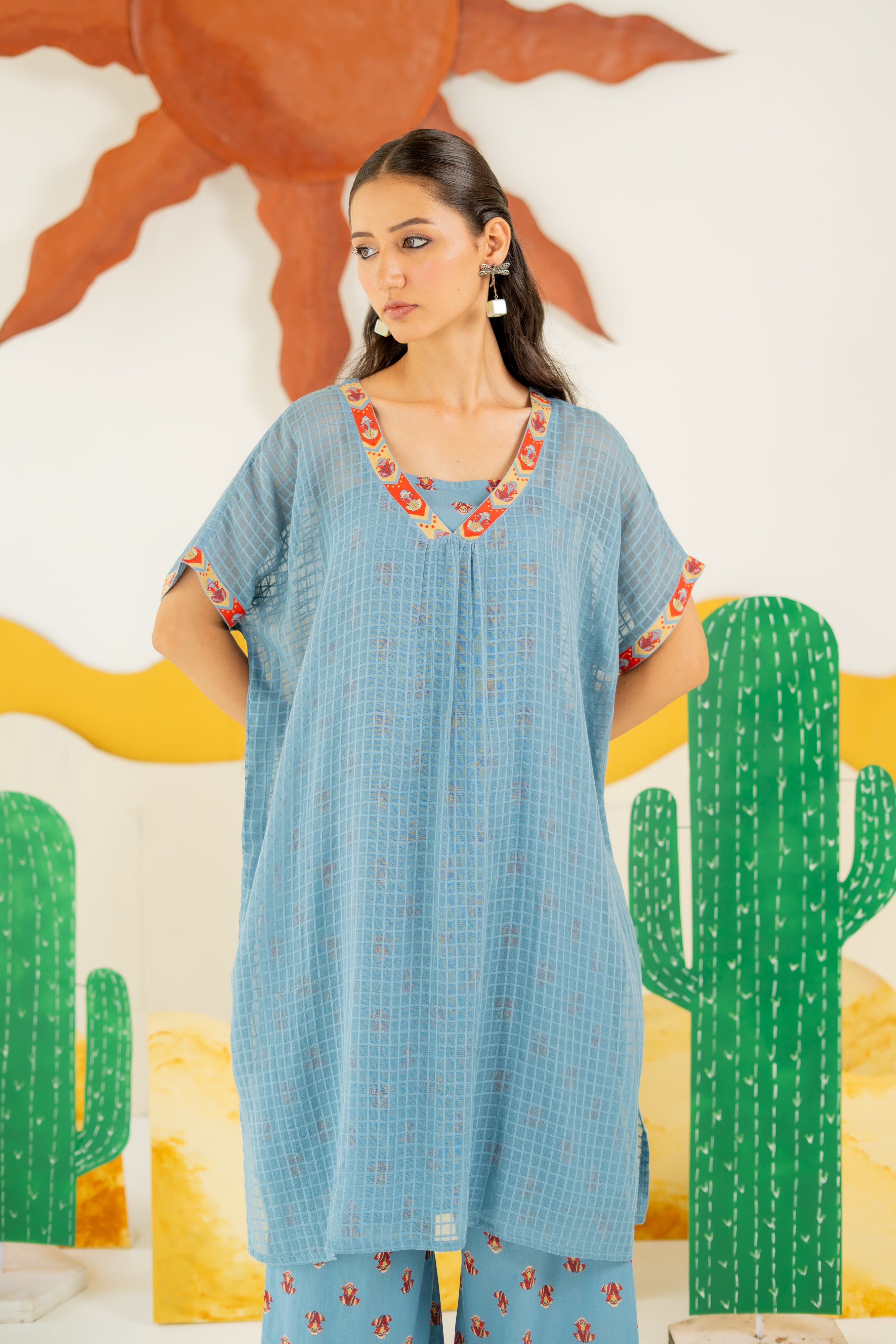 HERITAGE BLUE AFREEN KAFTAN CO-ORD SET OF 3