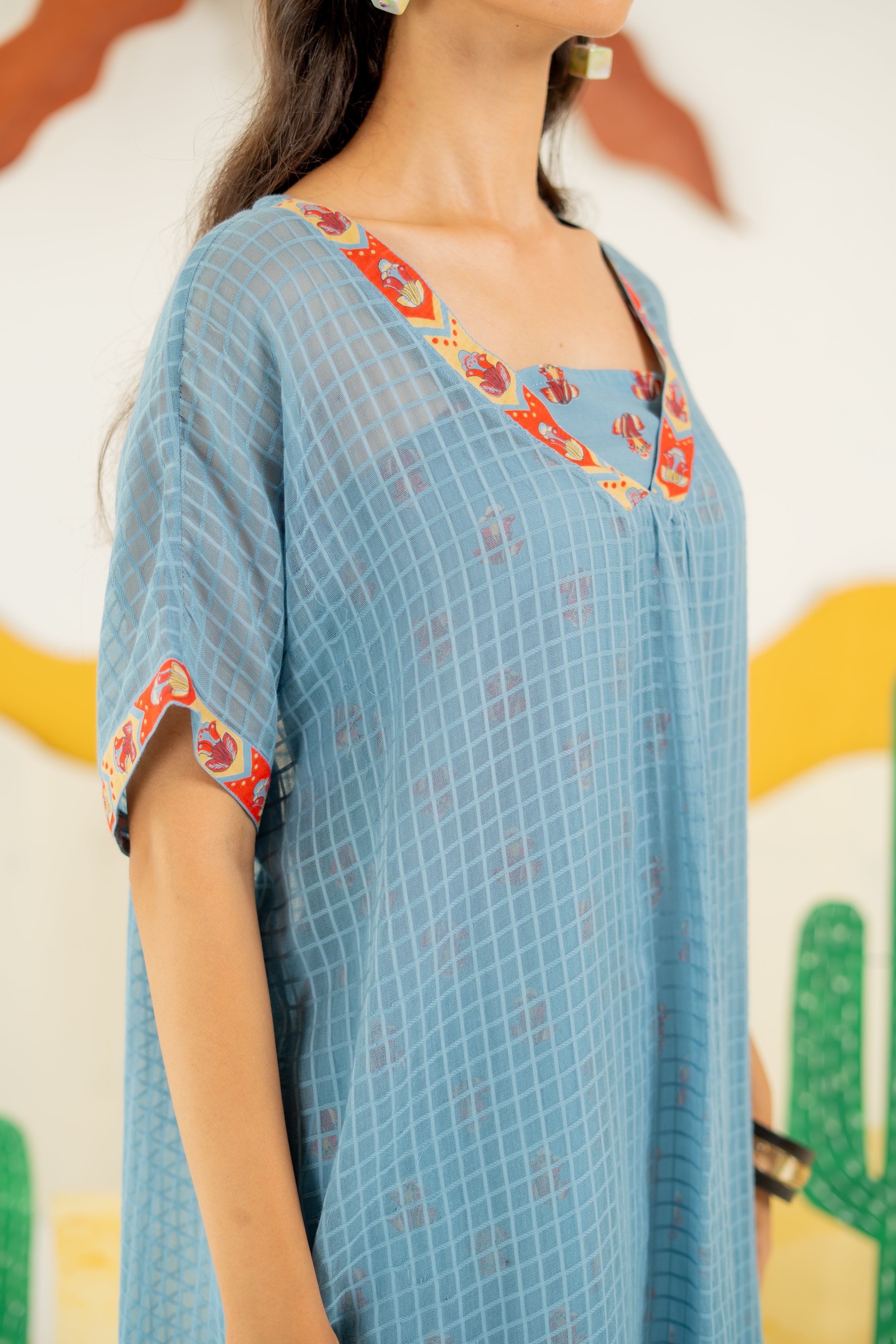 HERITAGE BLUE AFREEN KAFTAN CO-ORD SET OF 3