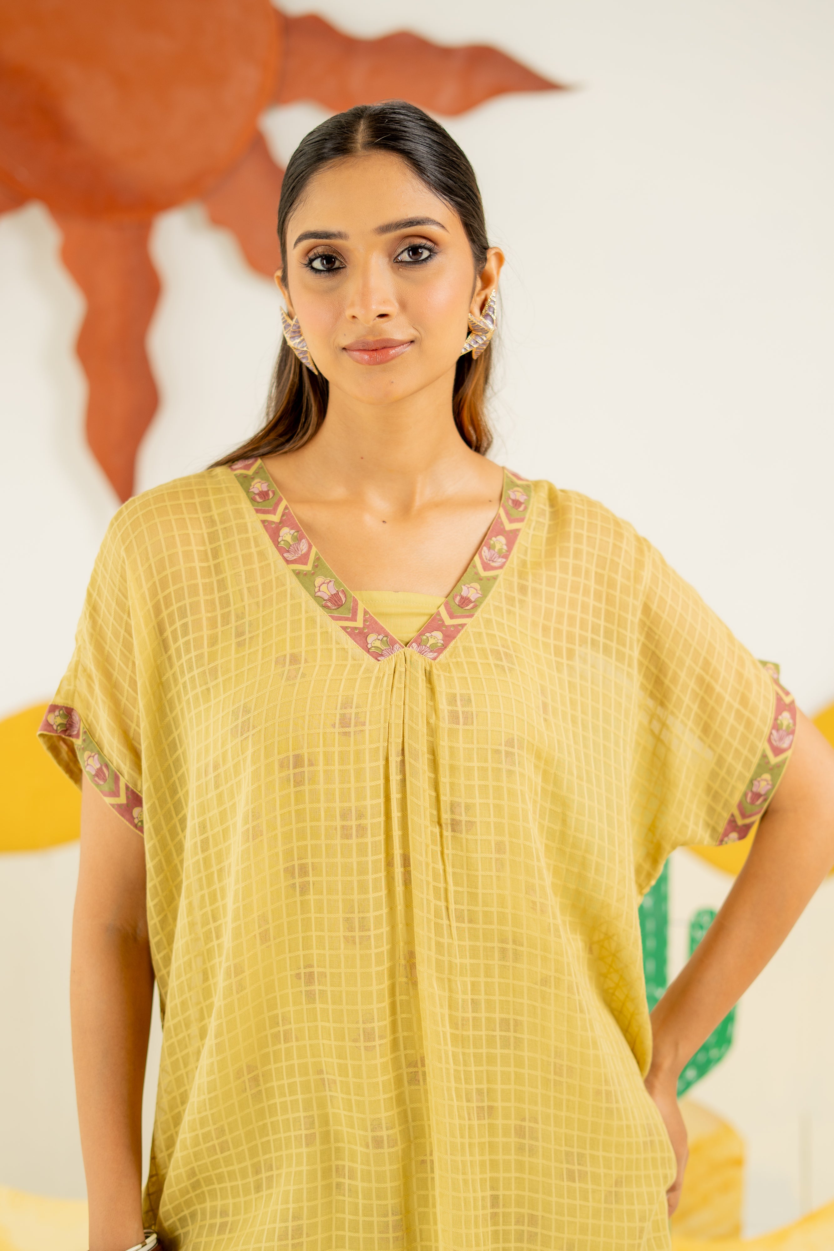WARM OLIVE AFREEN KAFTAN CO-ORD SET OF 3