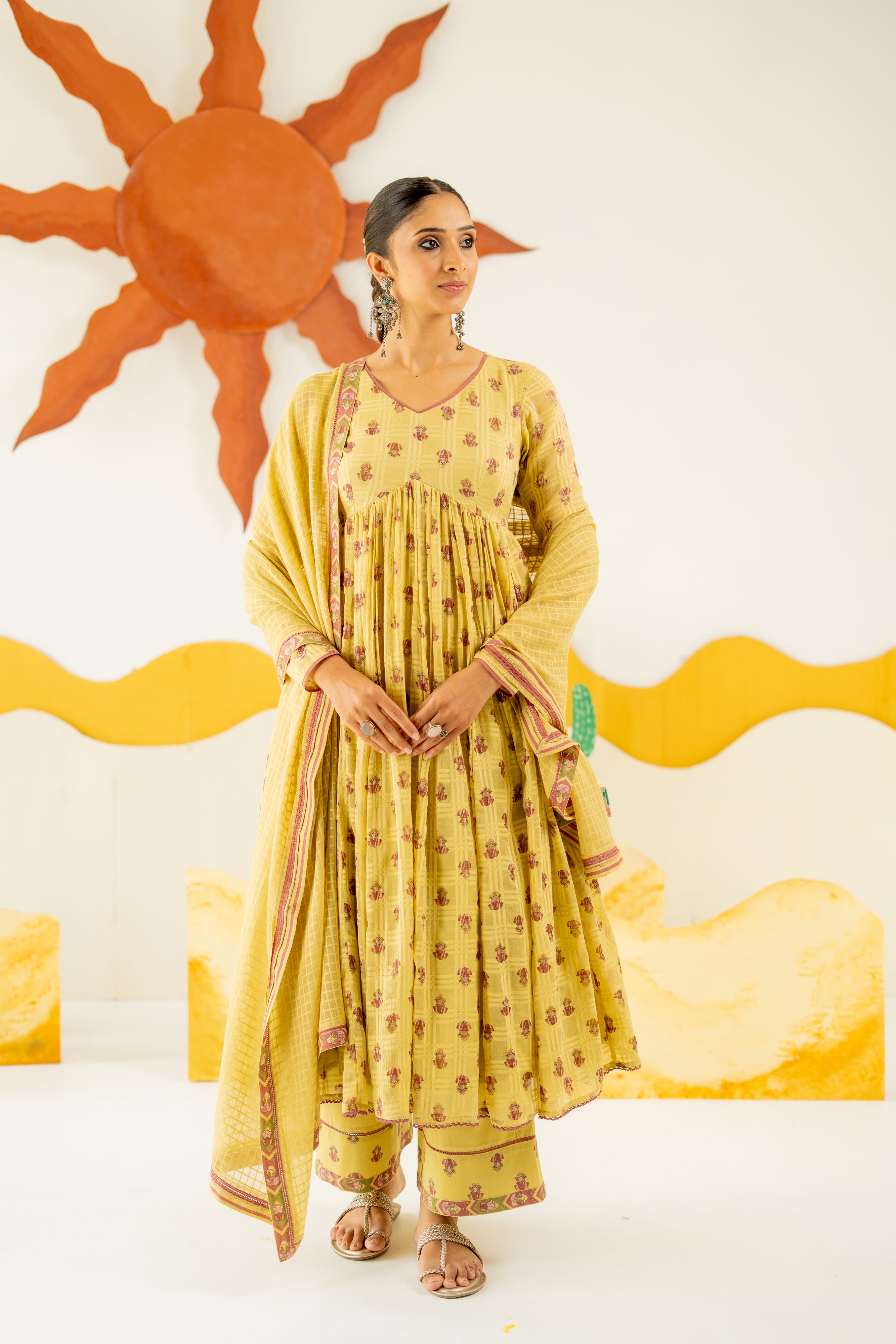 WARM OLIVE BOOND ANARKALI SET OF 3