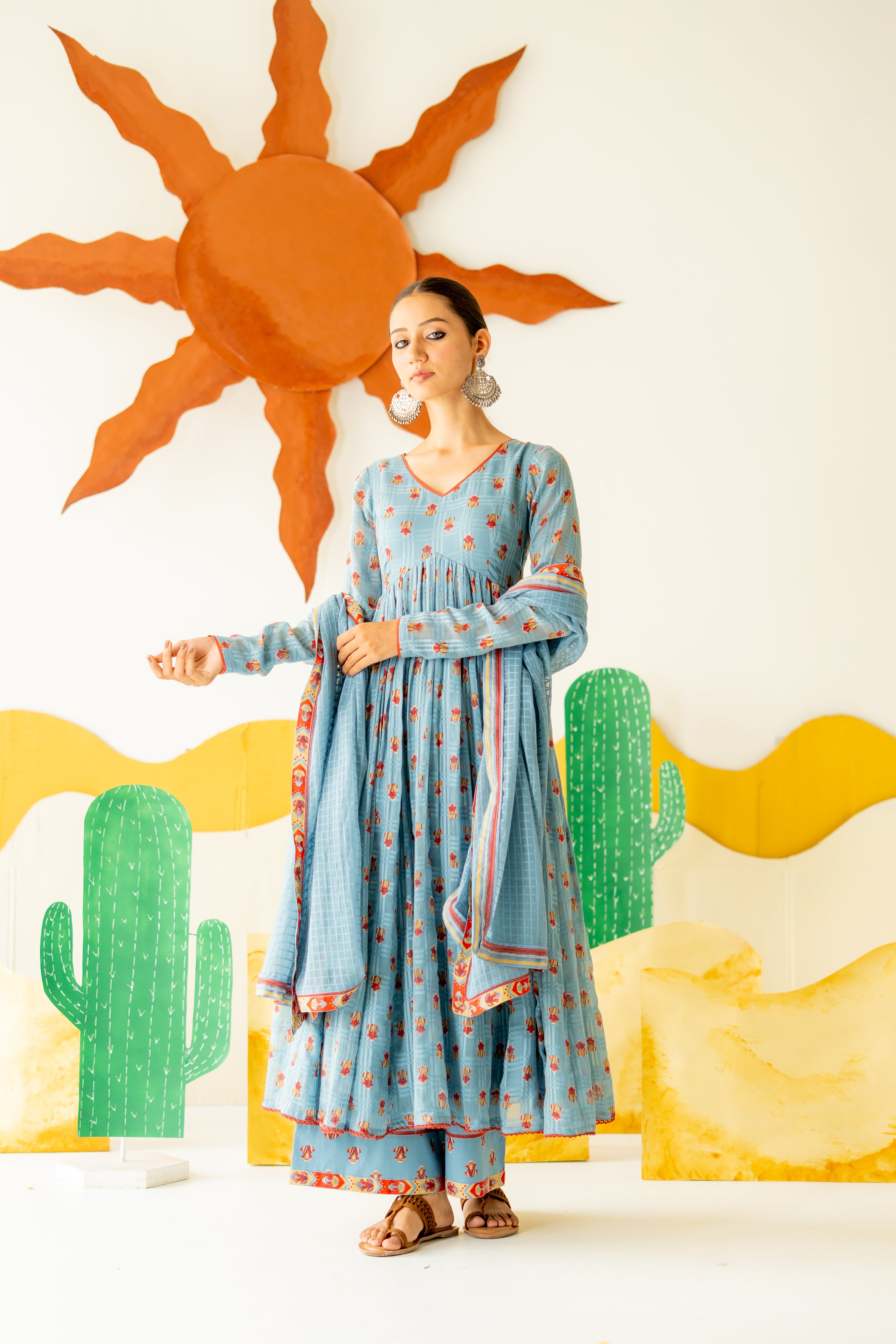 HERITAGE BLUE BOOND ANARKALI SET OF 3