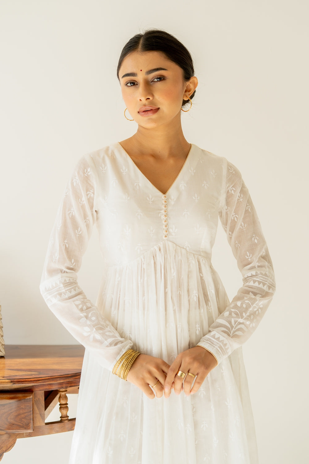 Khwabeeda All White Full Sleeves Anarkali Set (RTS)