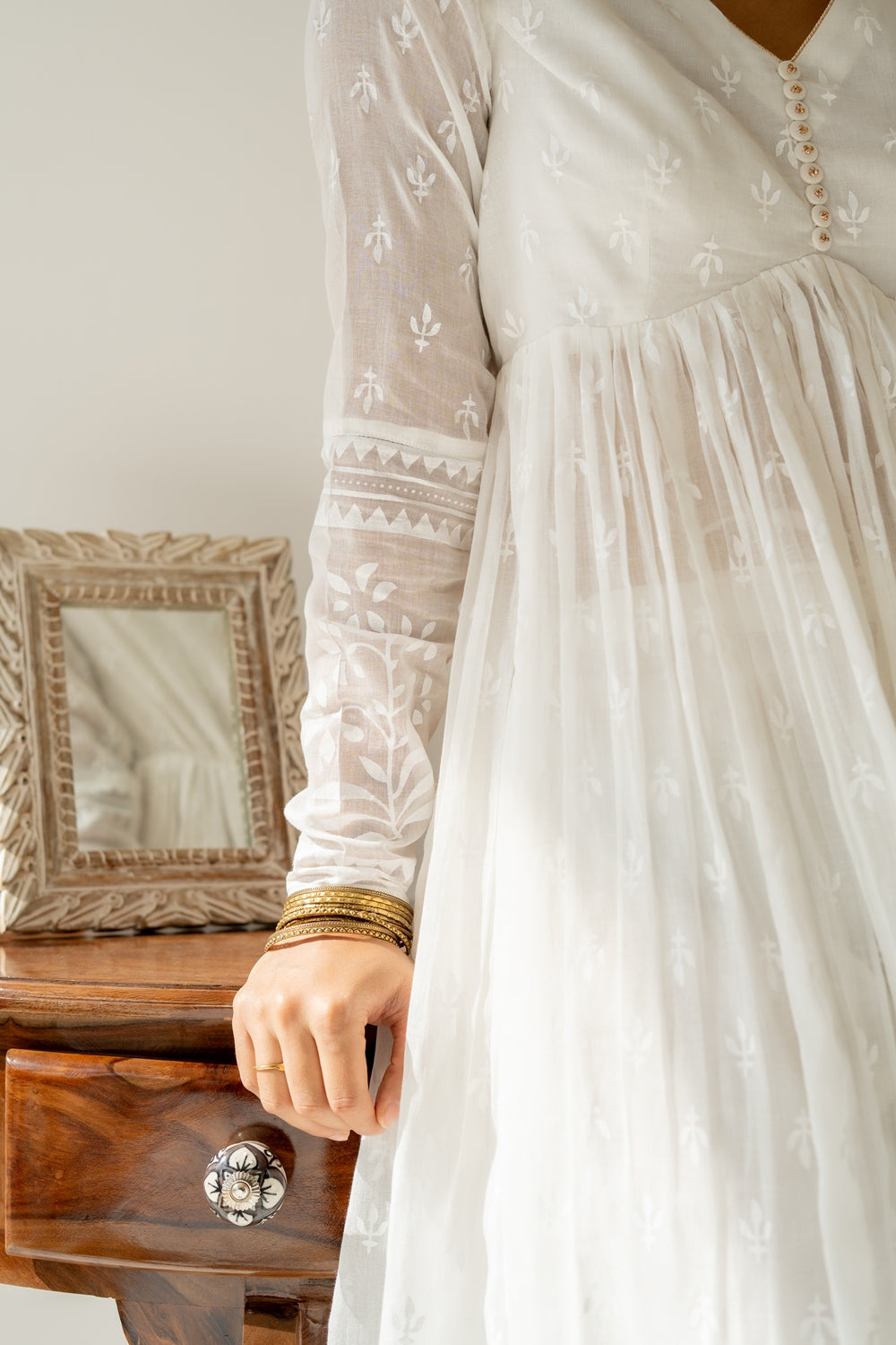 Khwabeeda All White Full Sleeves Anarkali Set (RTS)