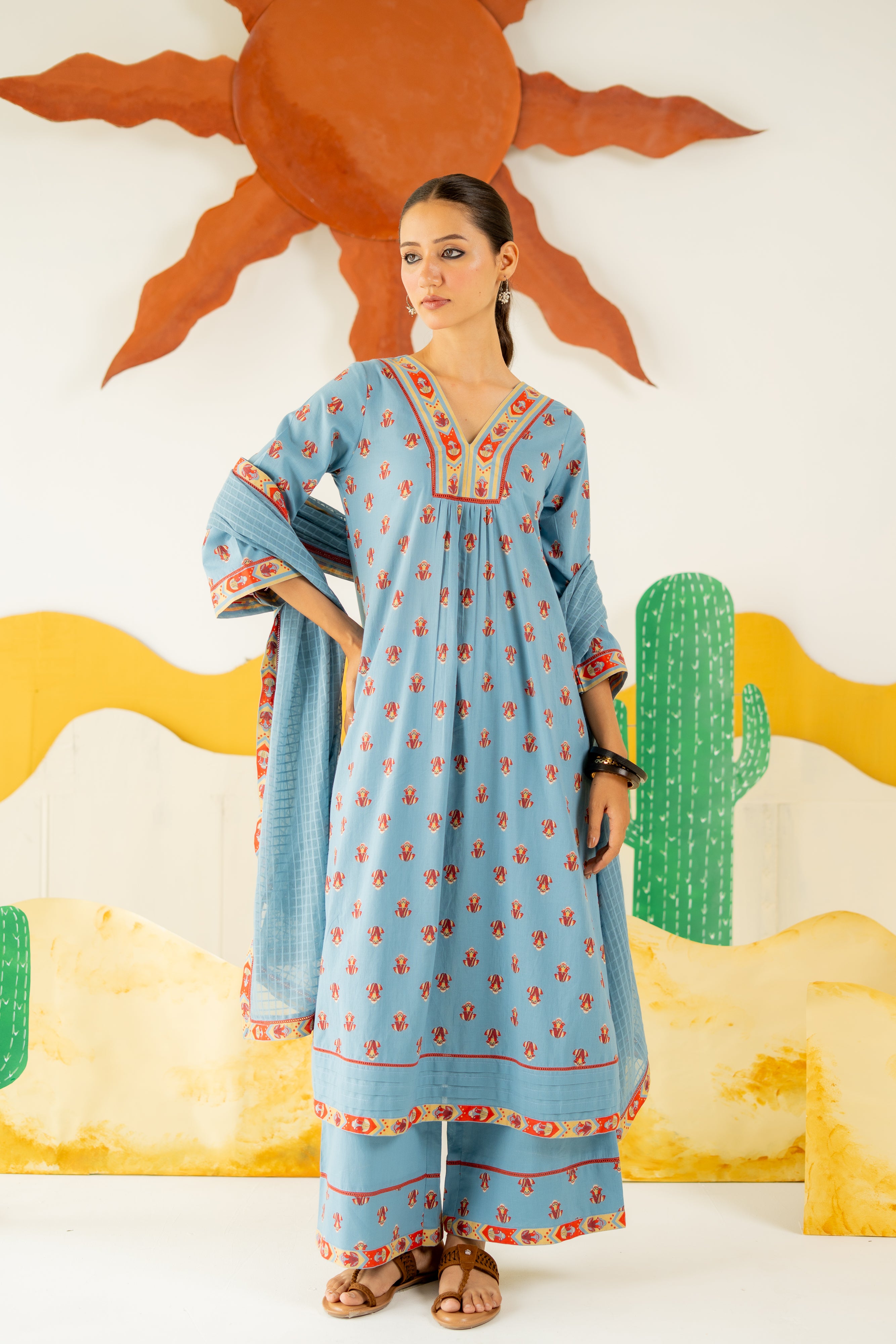 HERITAGE BLUE RAUNAQ KURTA SET OF 3