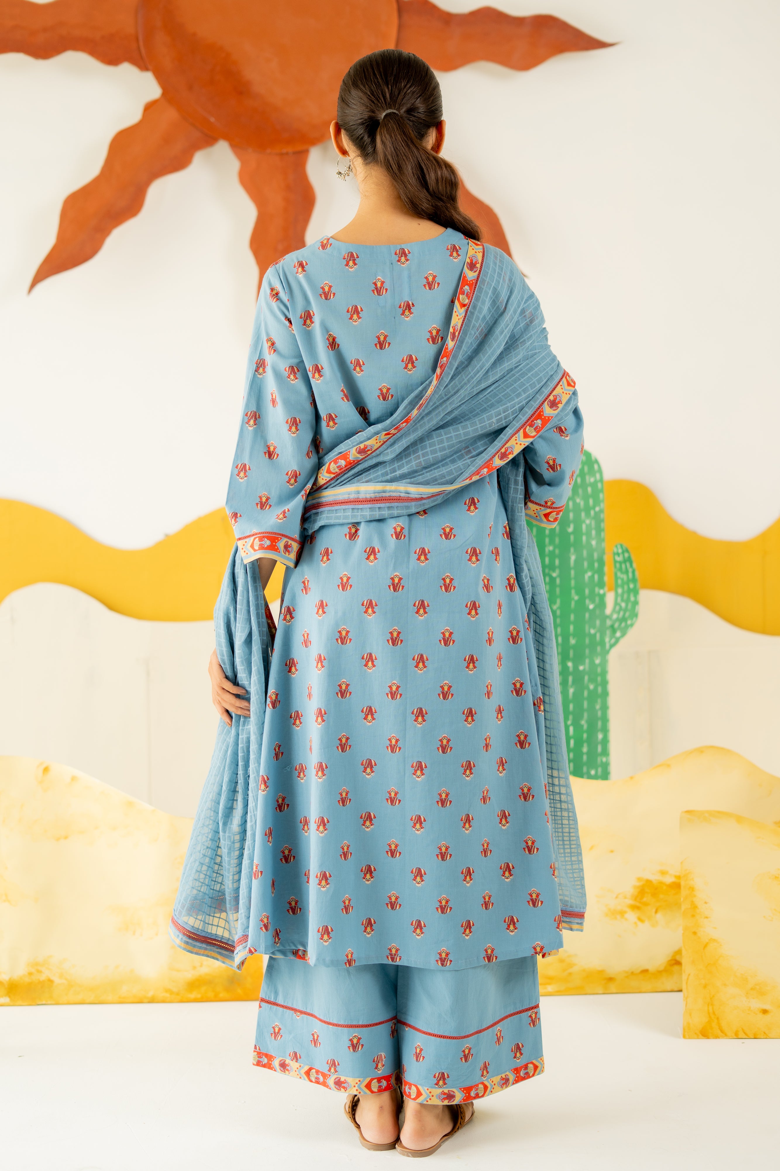 HERITAGE BLUE RAUNAQ KURTA SET OF 3