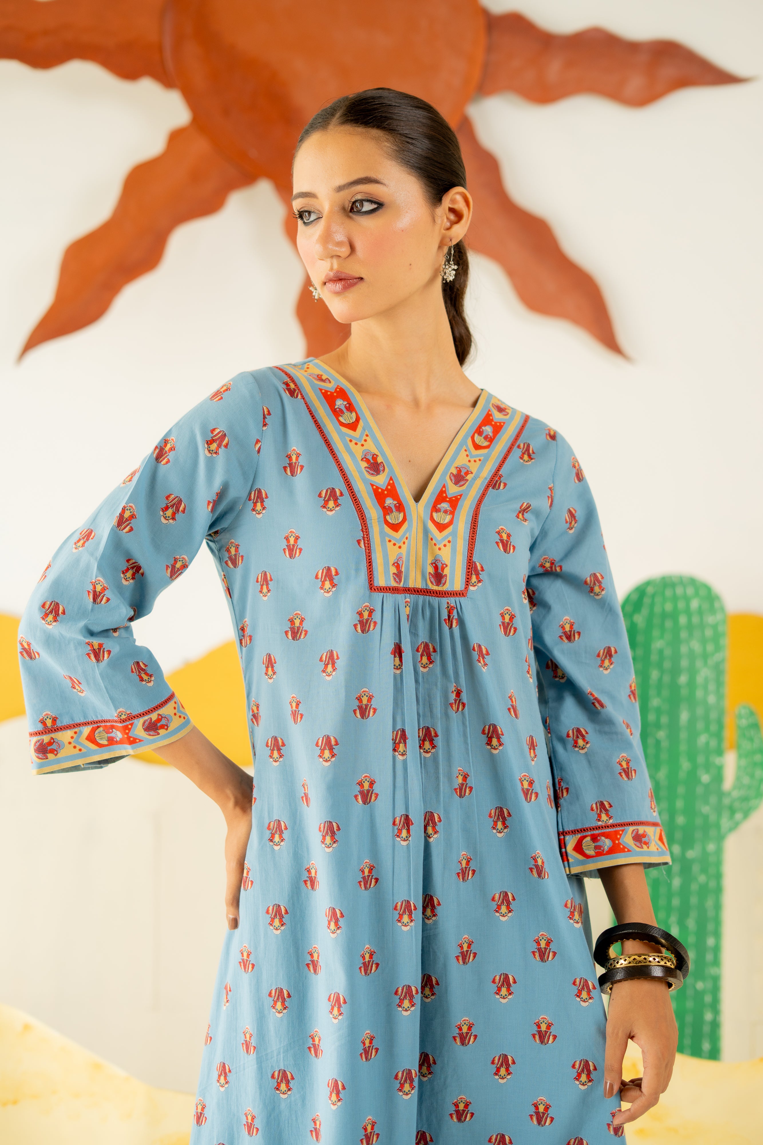 HERITAGE BLUE RAUNAQ KURTA SET OF 3