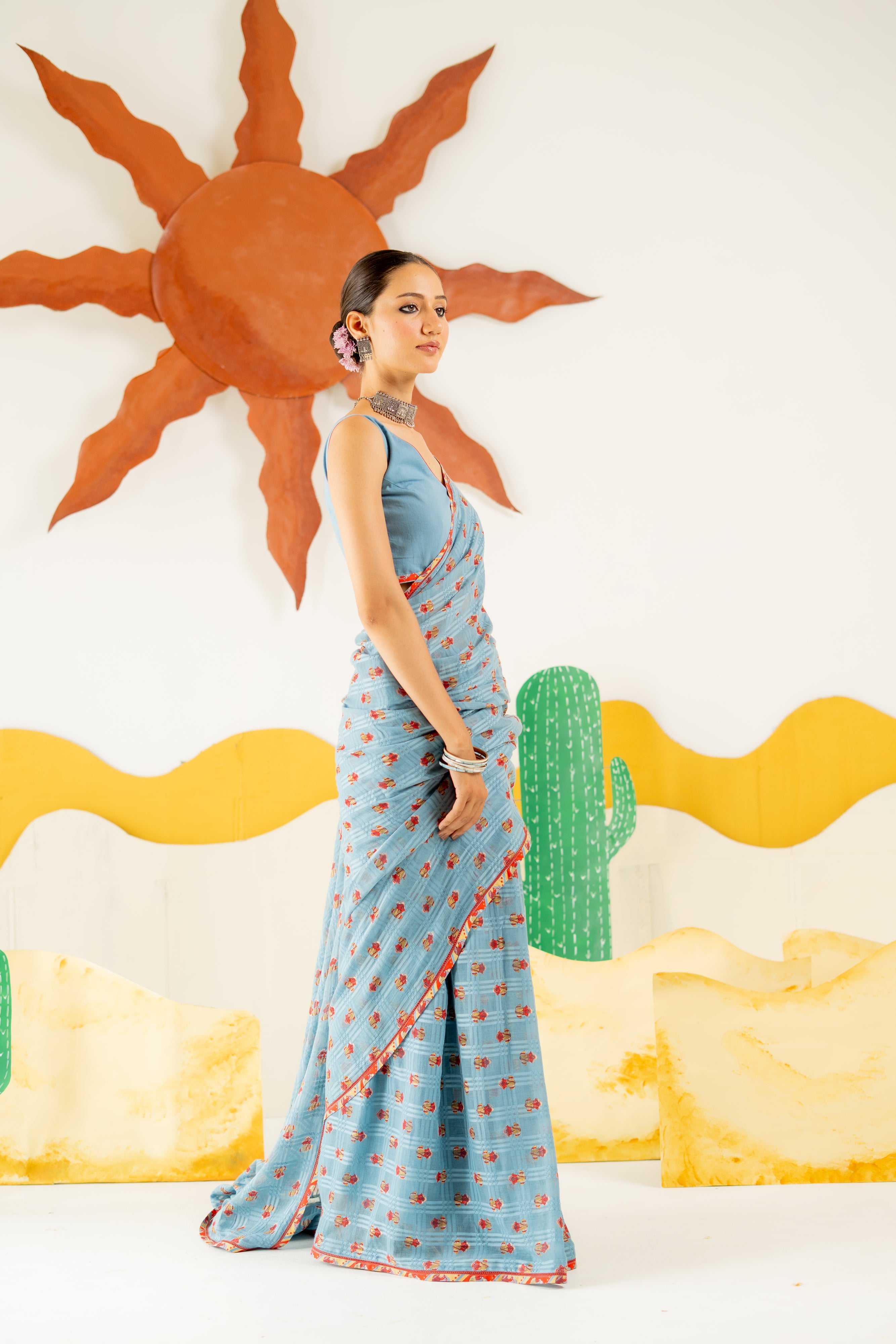 HERITAGE BLUE AVANI SAREE WITH UNSTITCHED BLOUSE