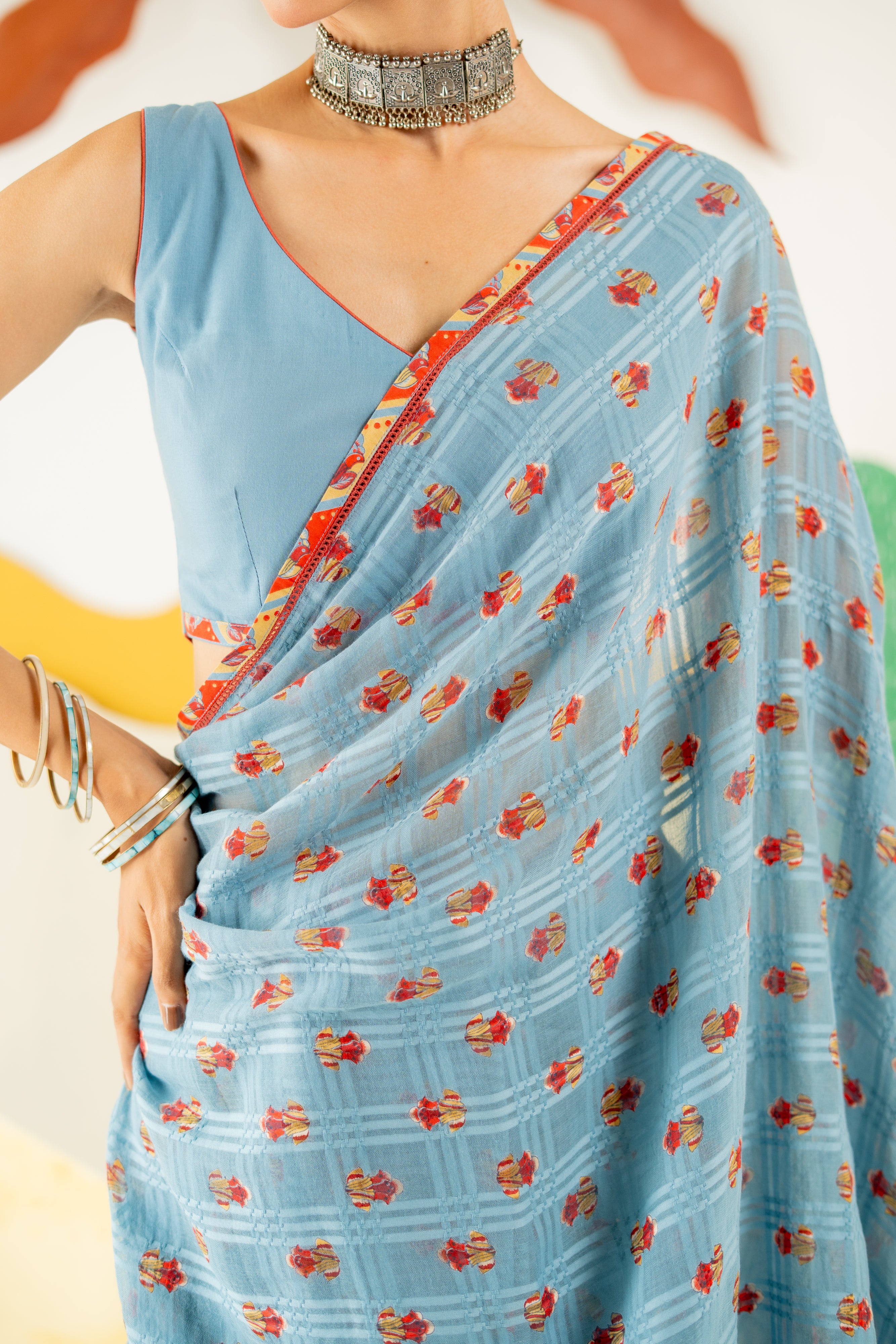 HERITAGE BLUE AVANI SAREE WITH UNSTITCHED BLOUSE