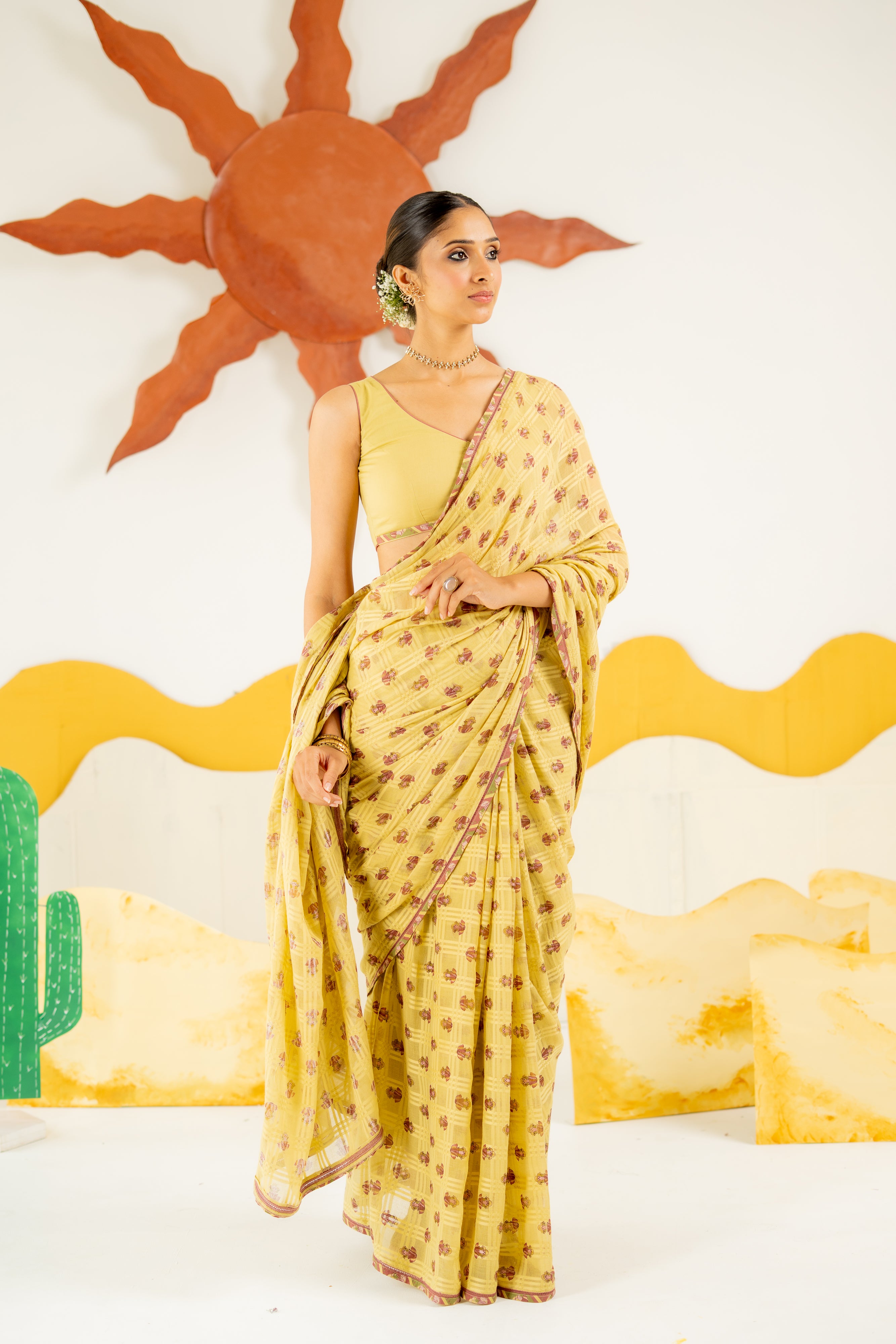 WARM OLIVE AVANI SAREE WITH UNSTITCHED BLOUSE