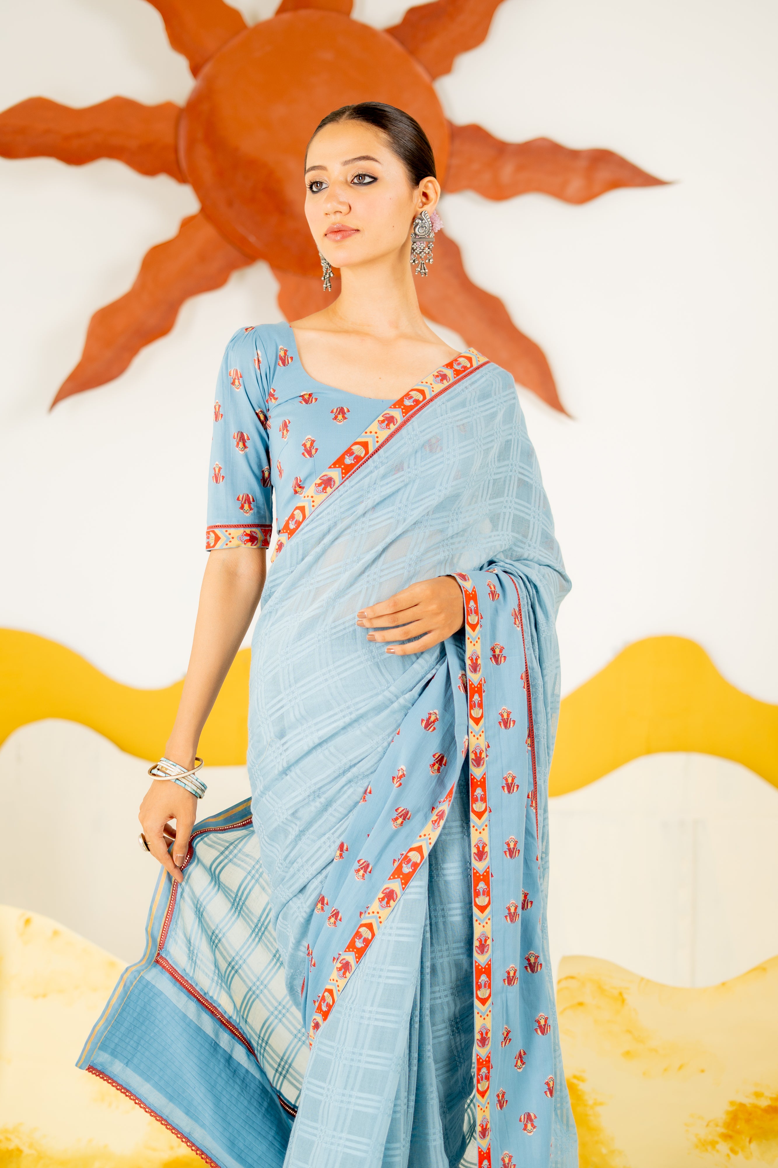HERITAGE BLUE VASUNDHARA SAREE WITH UNSTITCHED BLOUSE