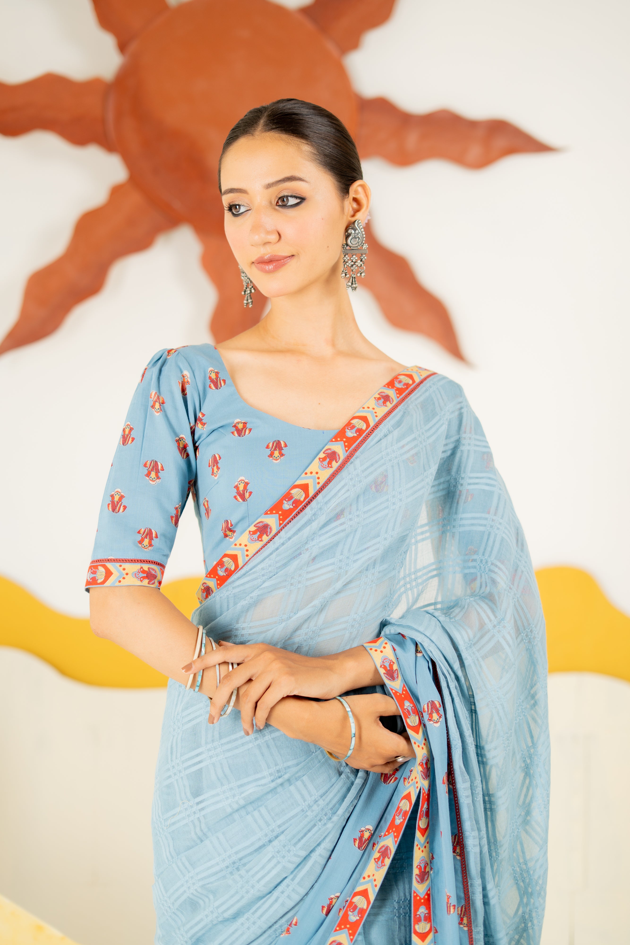 HERITAGE BLUE VASUNDHARA SAREE WITH UNSTITCHED BLOUSE